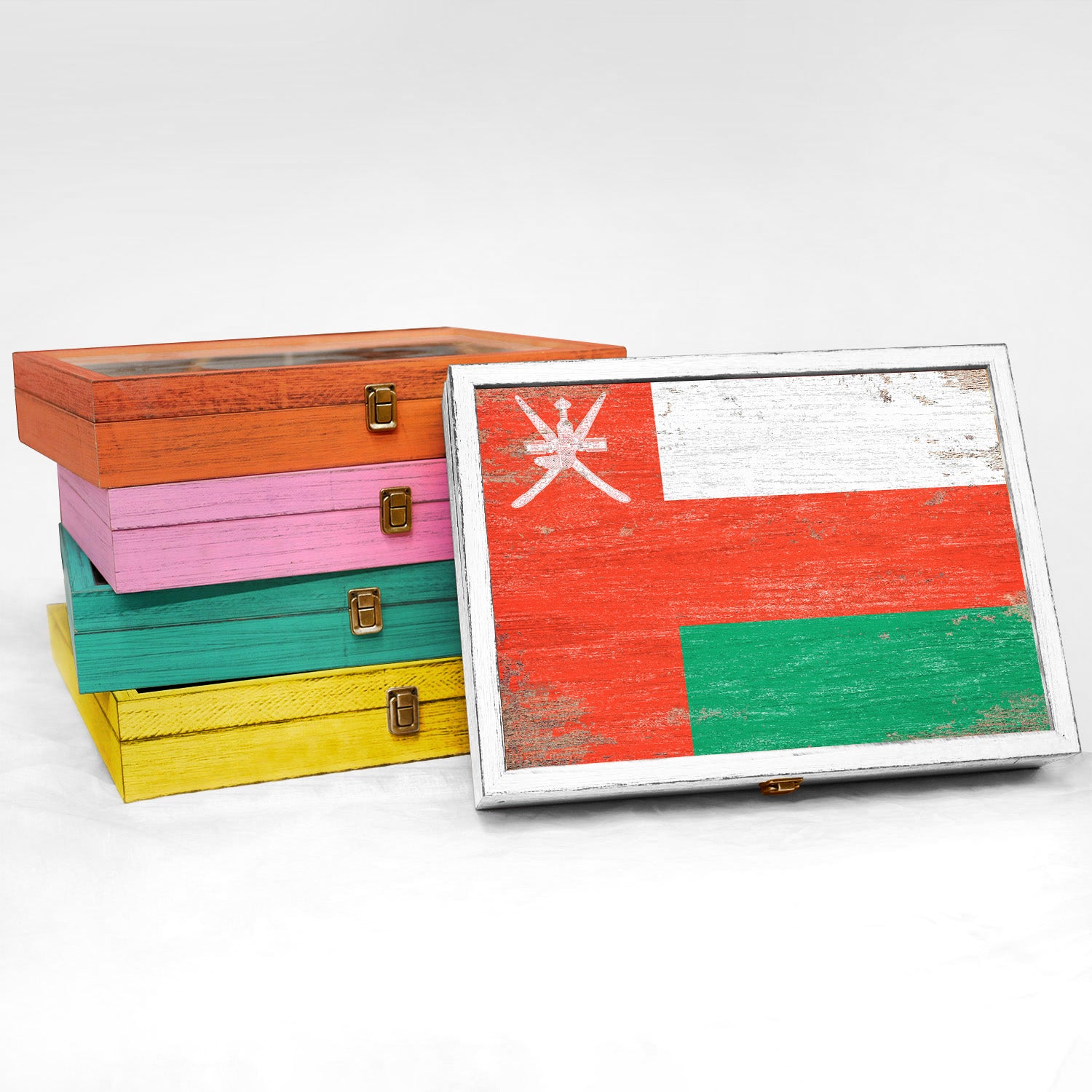 Oman Wood Flag Frame Keepsake Box