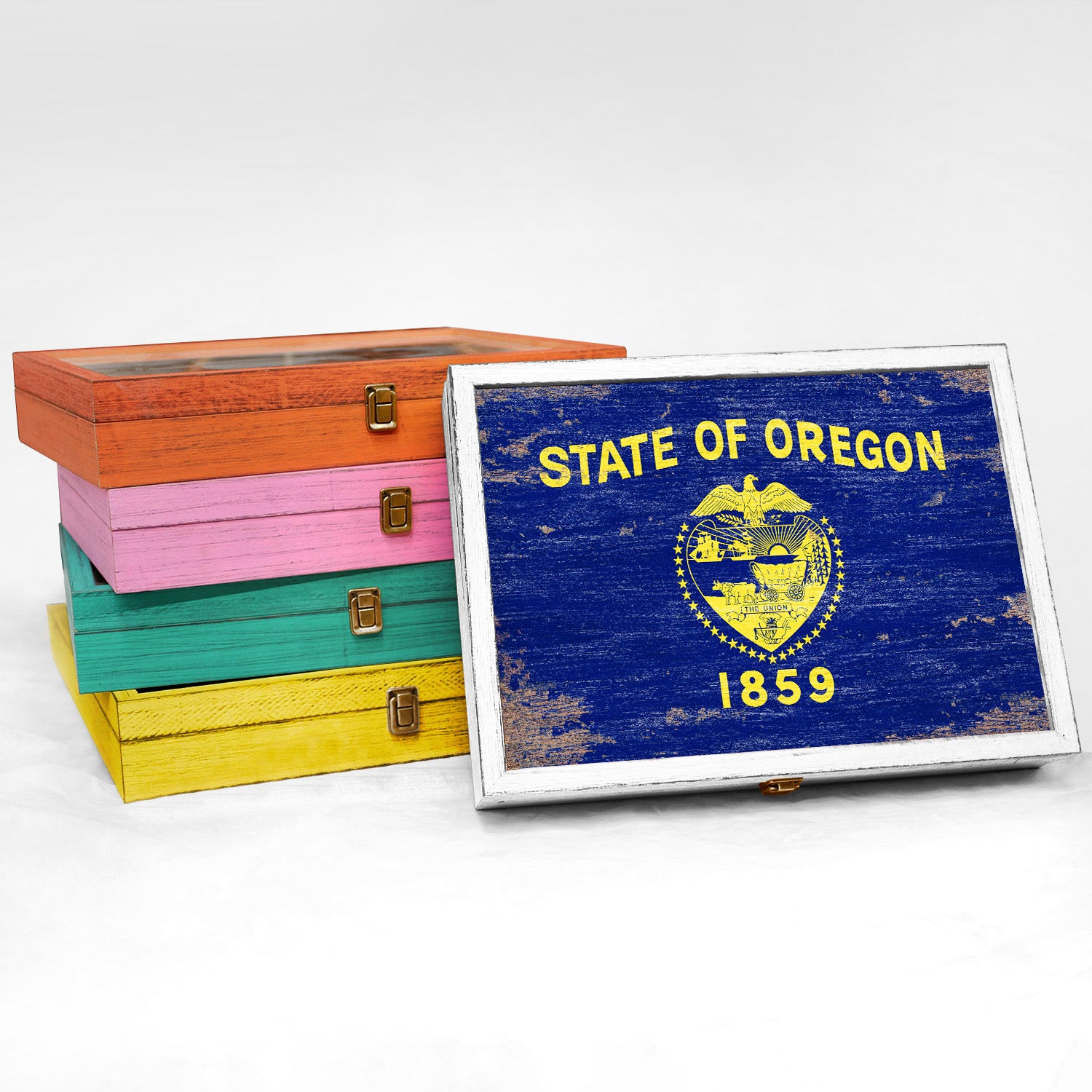 Oregon State Wood Flag Frame Keepsake Box