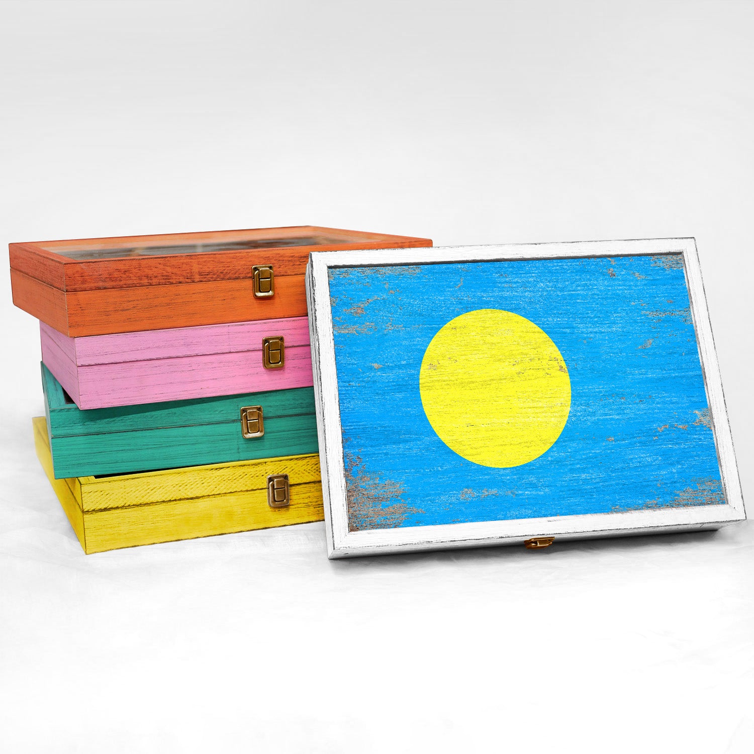 Palau Wood Flag Frame Keepsake Box