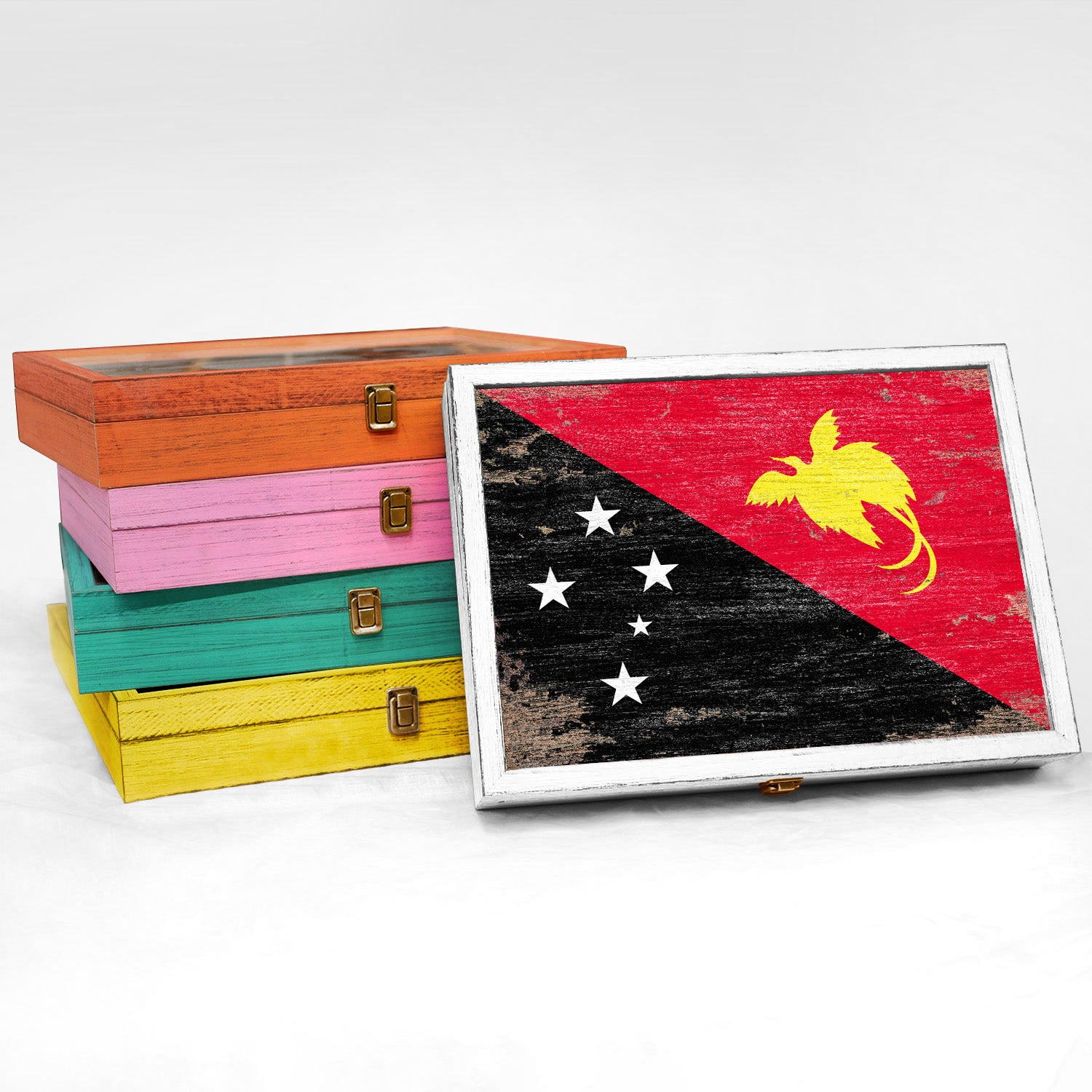 Papua New Guinea Wood Flag Frame Keepsake Box