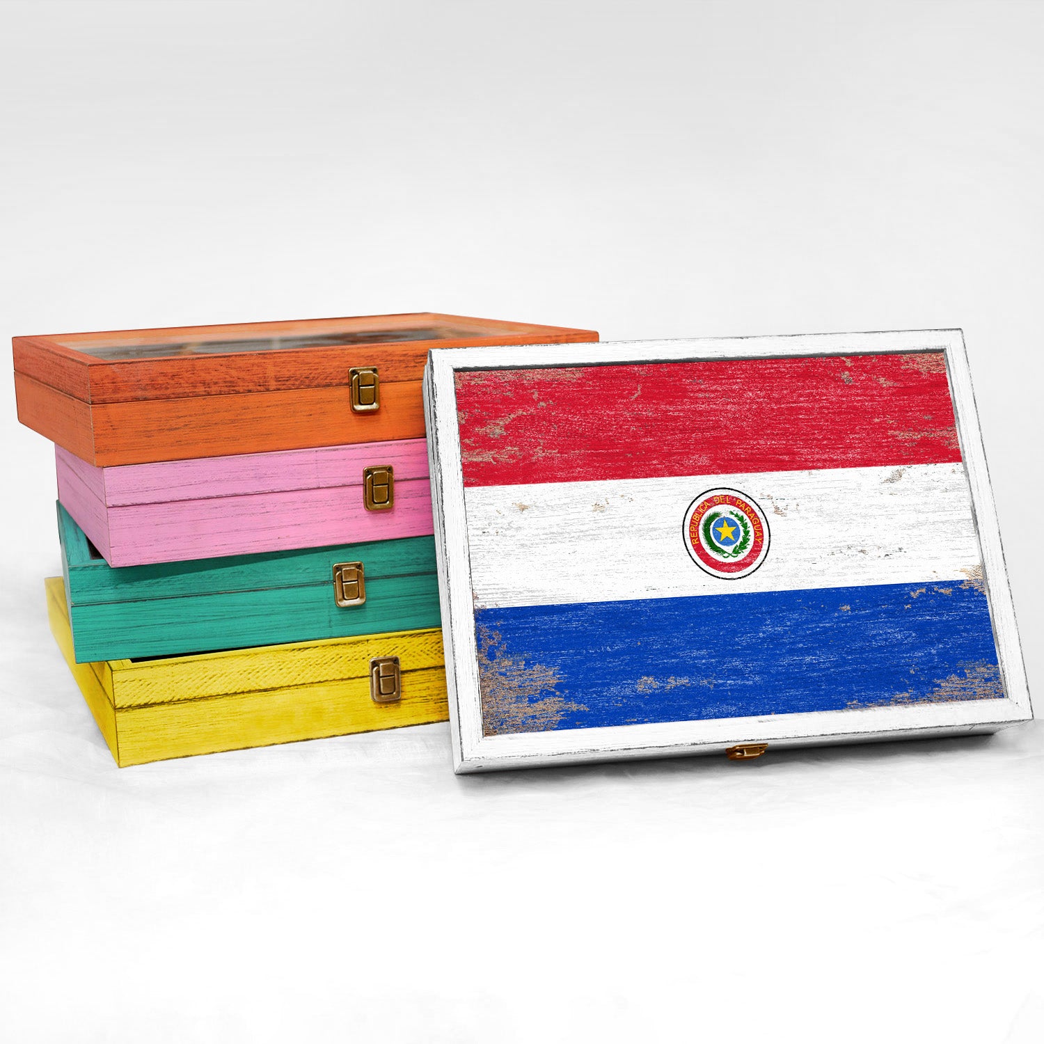 Paraguay Wood Flag Frame Keepsake Box