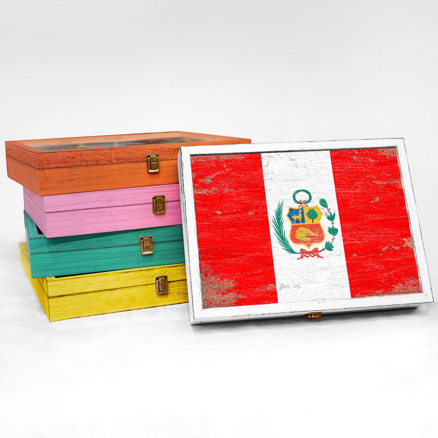 Peru Wood Flag Frame Keepsake Box