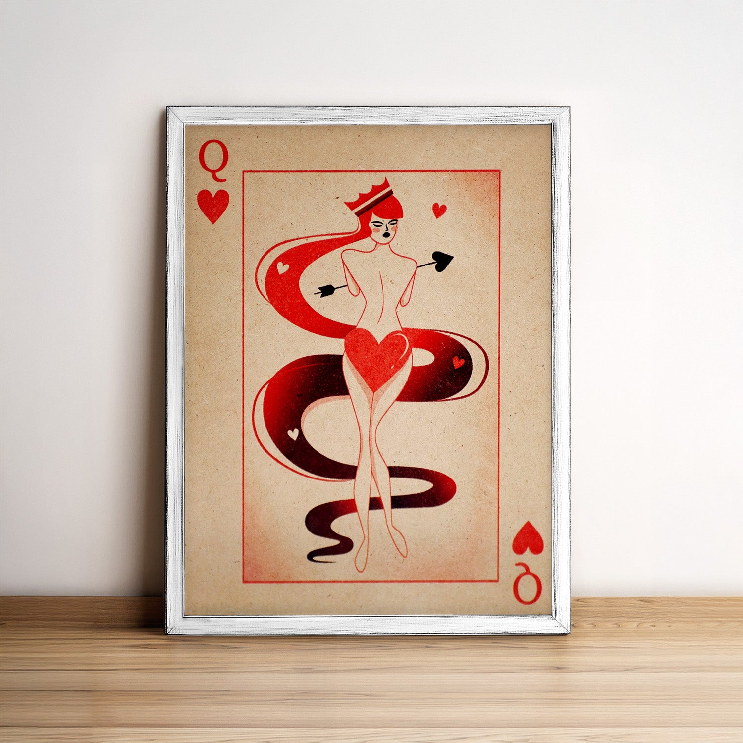 Queen Playing Card Wood Print Framed Wall Art