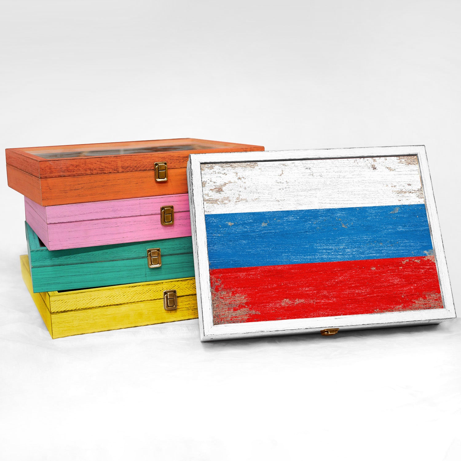 Russia Wood Flag Frame Keepsake Box