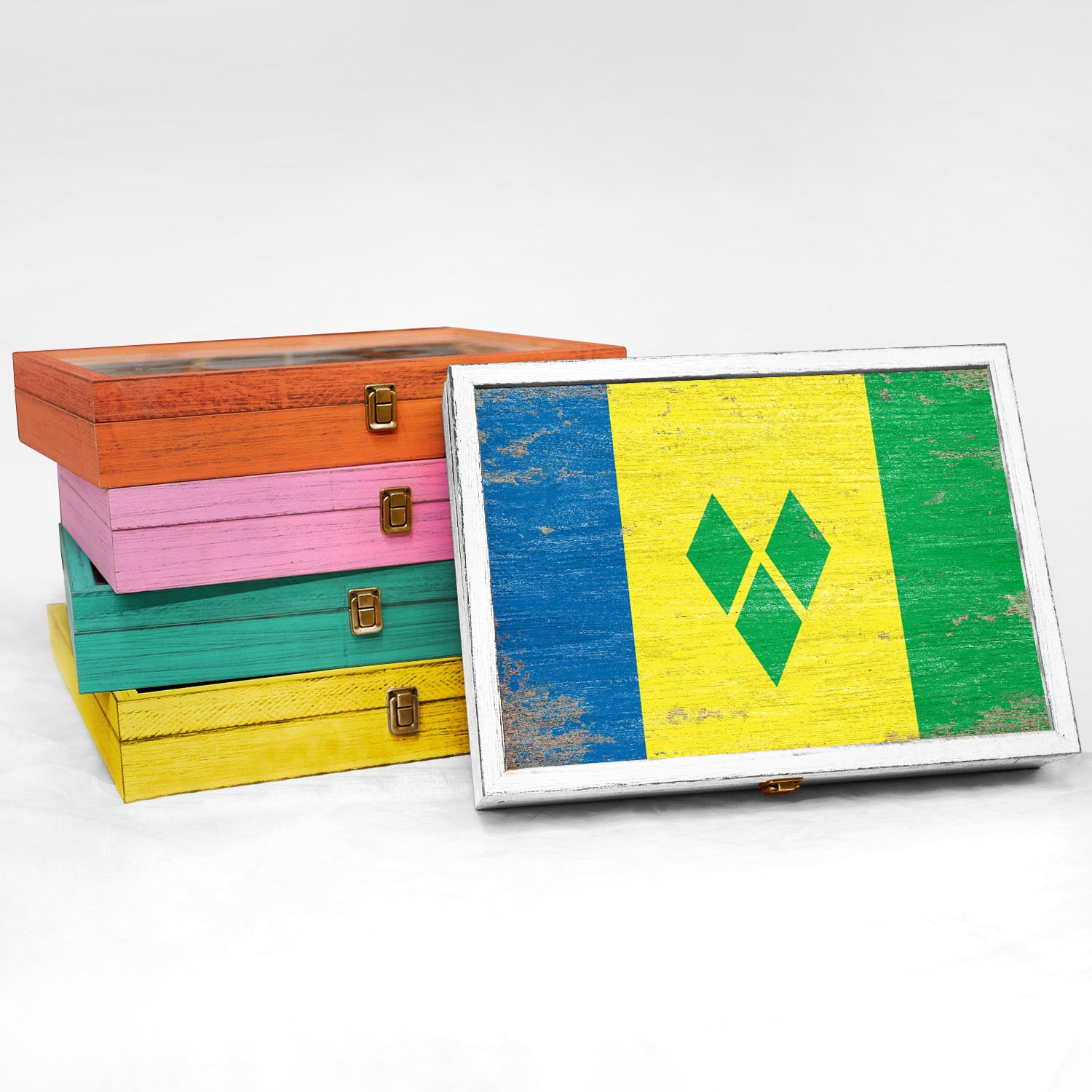 Saint Vincent and the Grenadines Wood Flag Keepsake Box