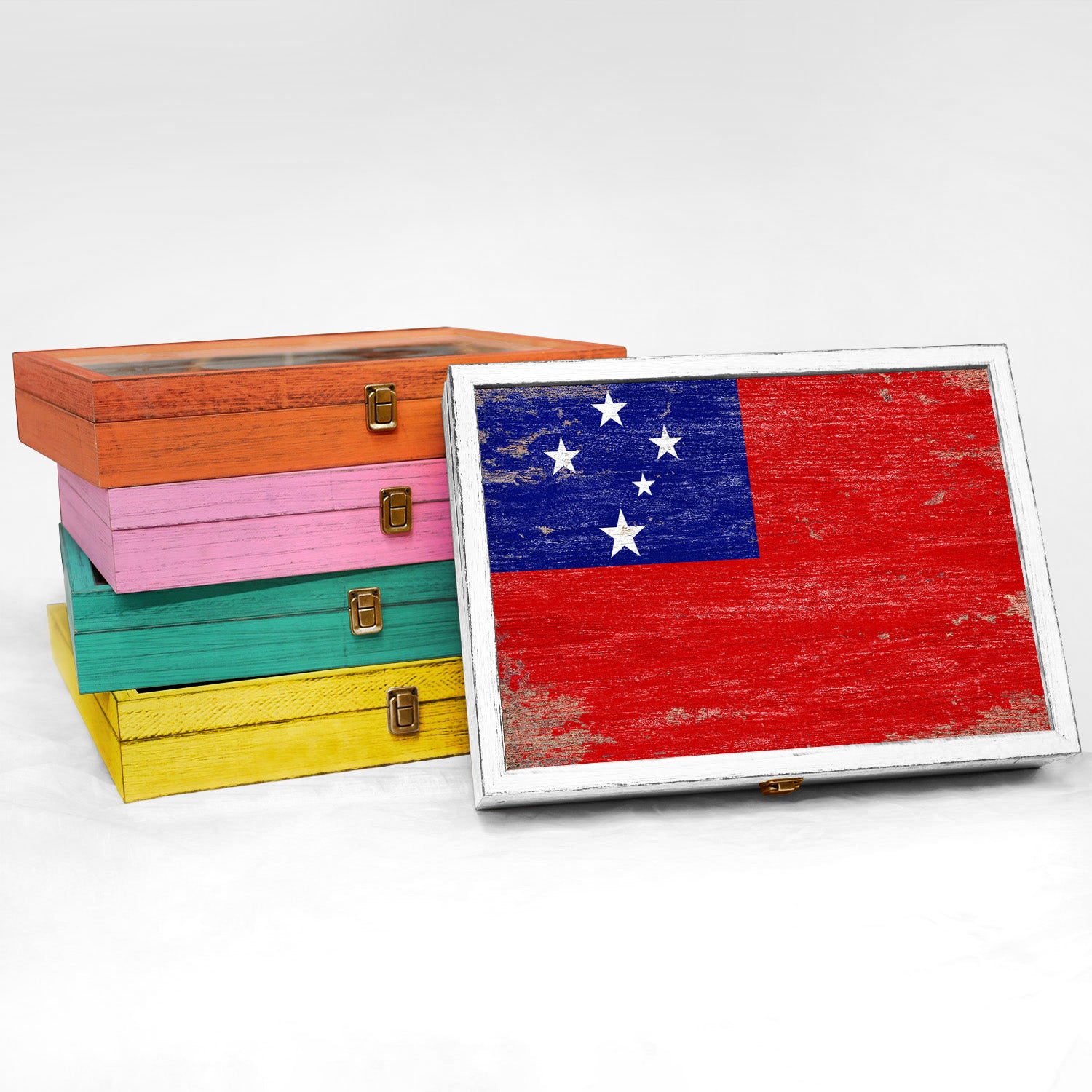 Samoa Wood Flag Keepsake Box
