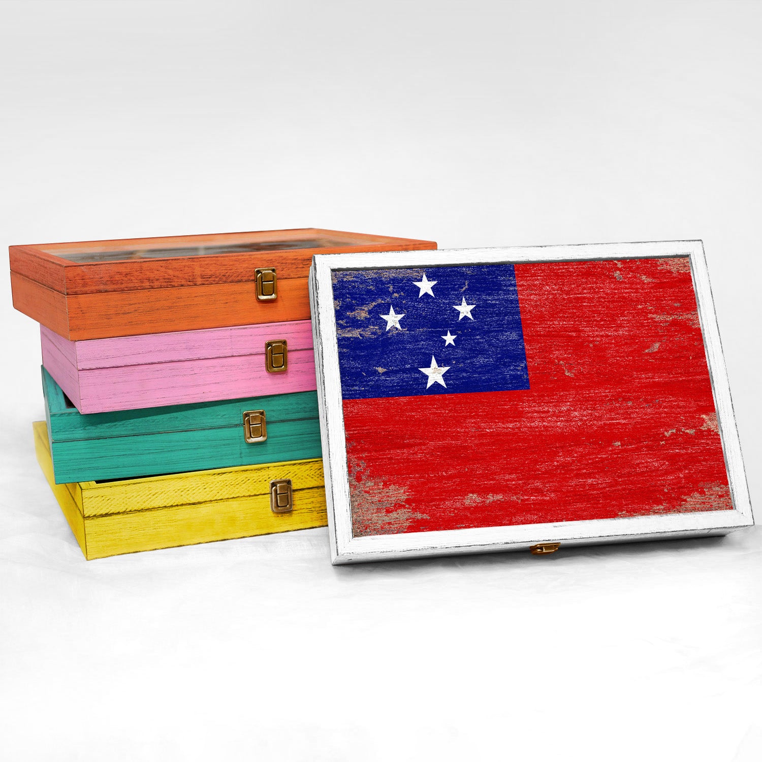 Samoa Wood Flag Frame Keepsake Box