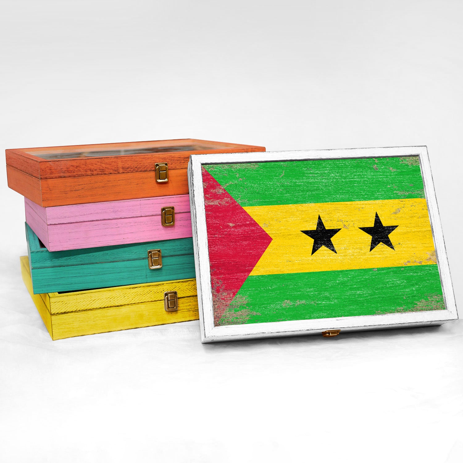 Sao Tome and Principe Wood Flag Frame Keepsake Box