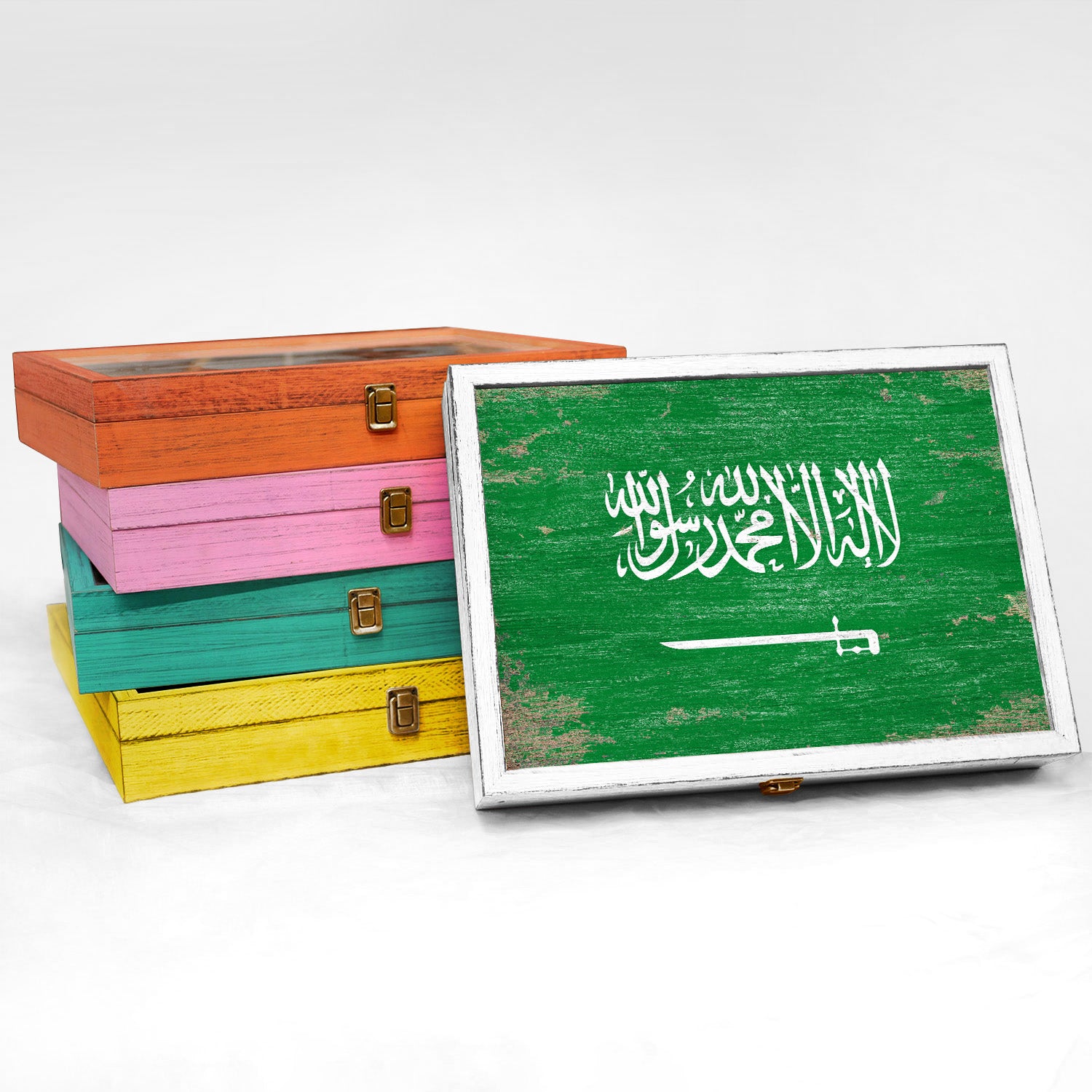 Saudi Arabia Wood Flag Frame Keepsake Box