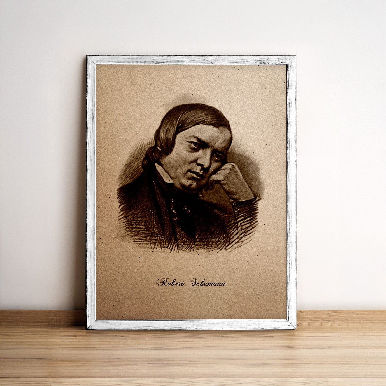 Robert Schumann Portrait Wood Print Framed Wall Art