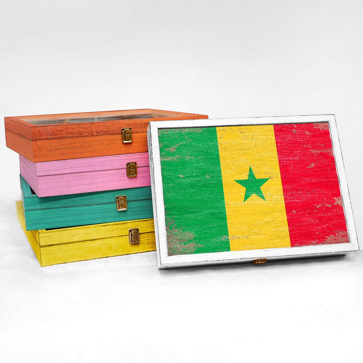 Senegal Wood Flag Frame Keepsake Box