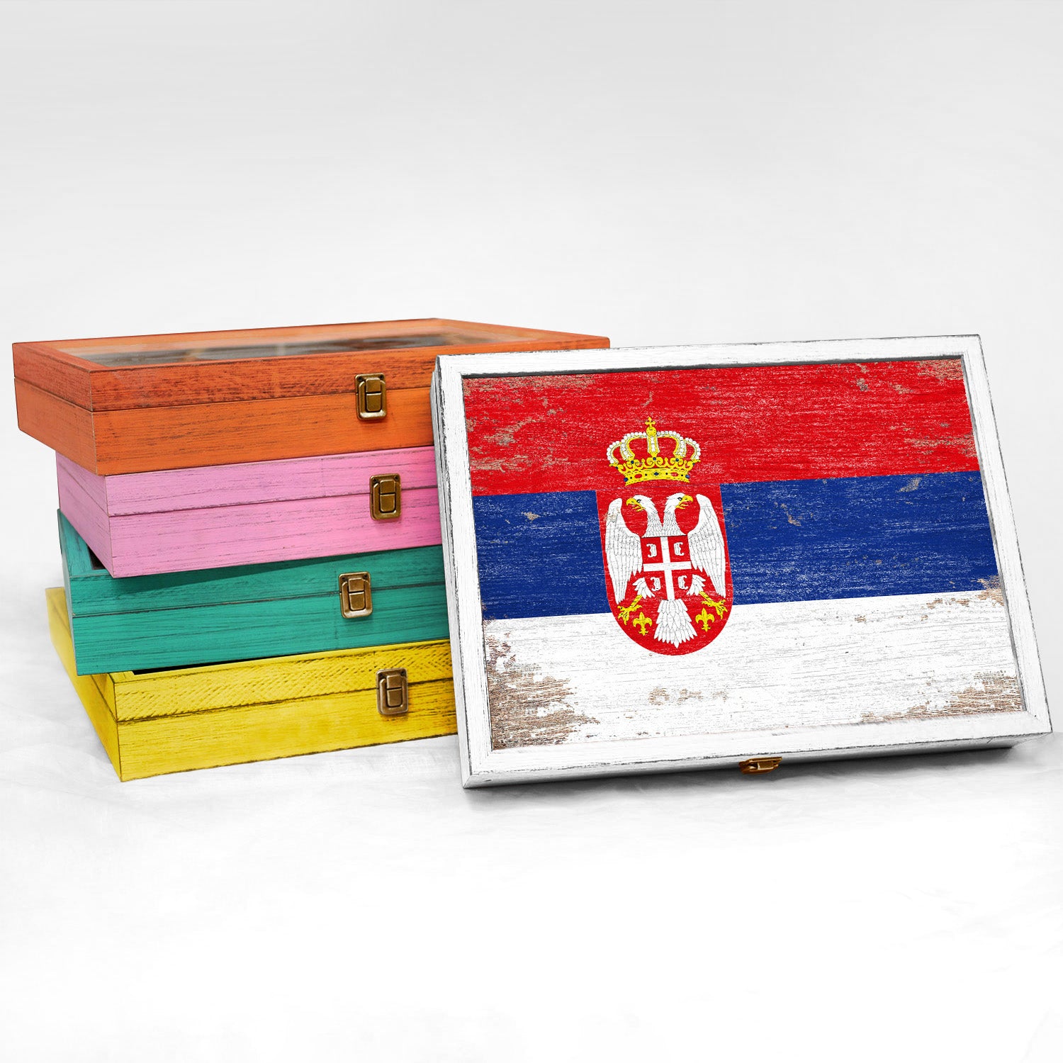 Serbia Wood Flag Frame Keepsake Box