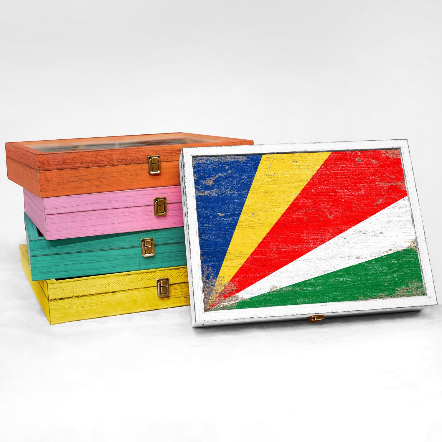 Seychelles Wood Flag Frame Keepsake Box