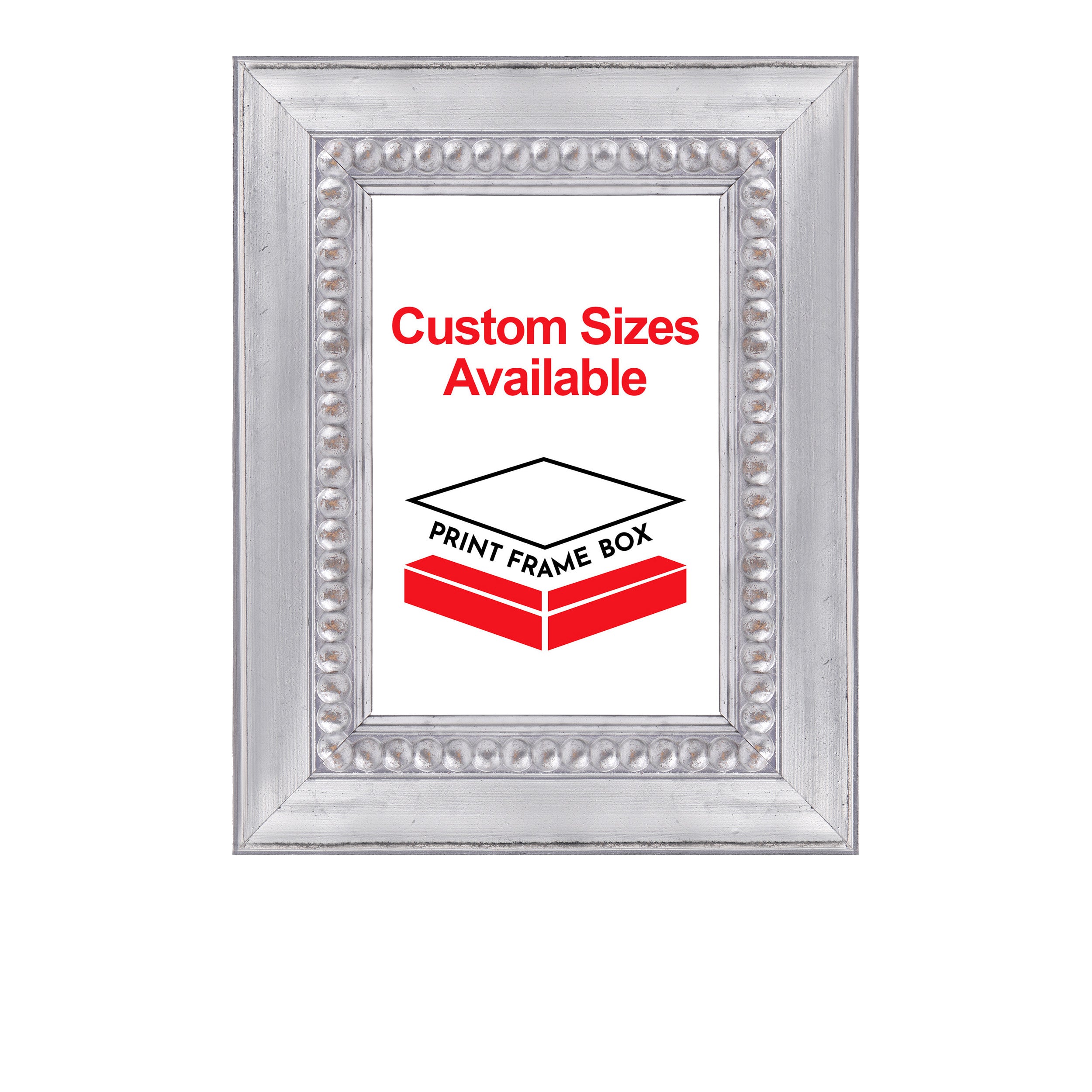Hand Painted Metallic Silver Beaded 2 1/2 Wide Wood Picture Frame