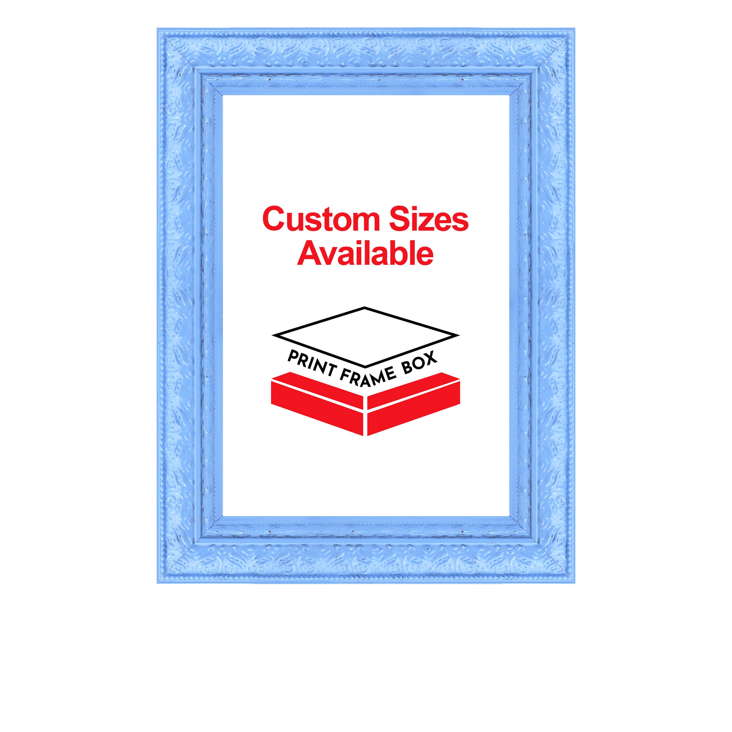 Hand Painted Light Blue Ornate 1 3/8 Wide Wood Picture Frame