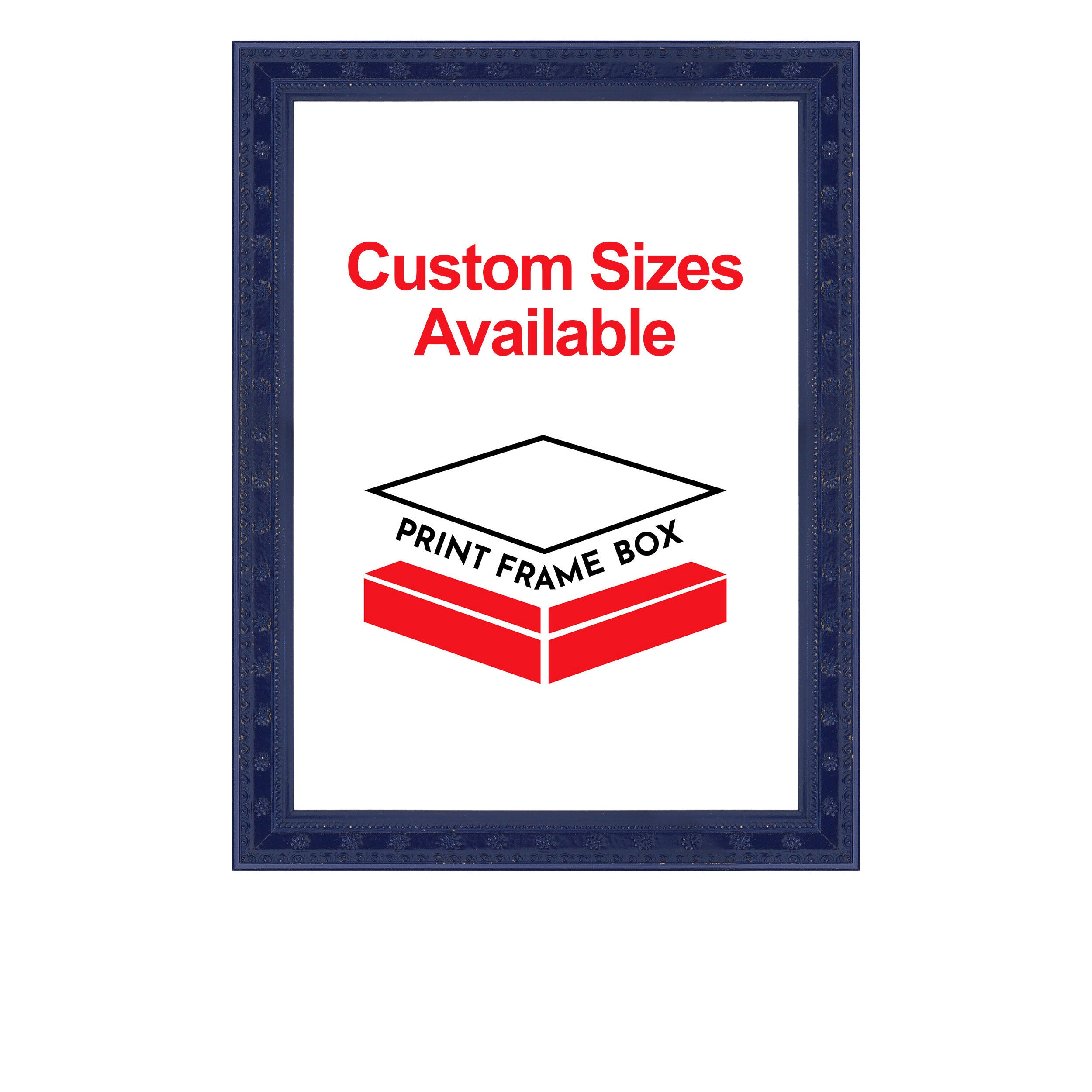 Hand Painted Navy Flower Ornate Wood Picture Frame