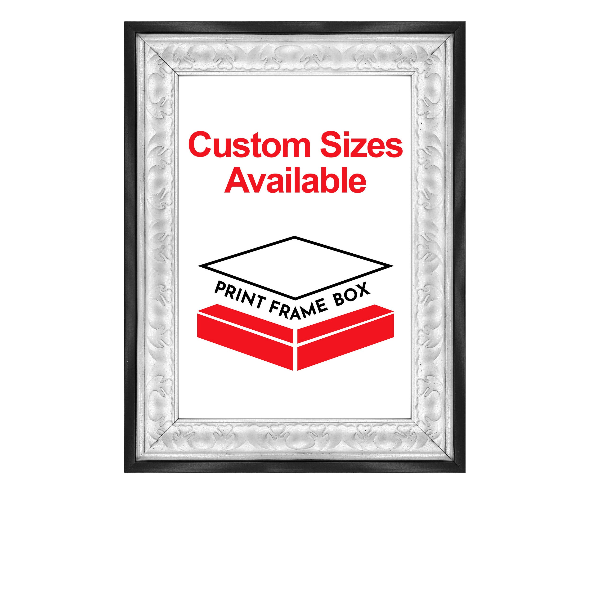 Hand Painted White Ornate 1 1/2 Wide Wood Picture Frame