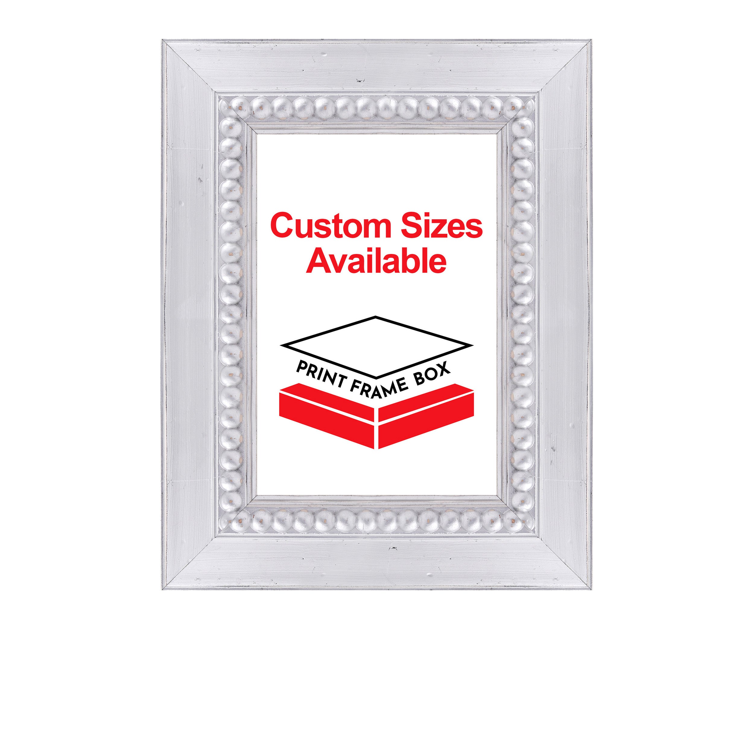 Hand Painted Silver Beaded 2 1/2 Wide Wood Picture Frame
