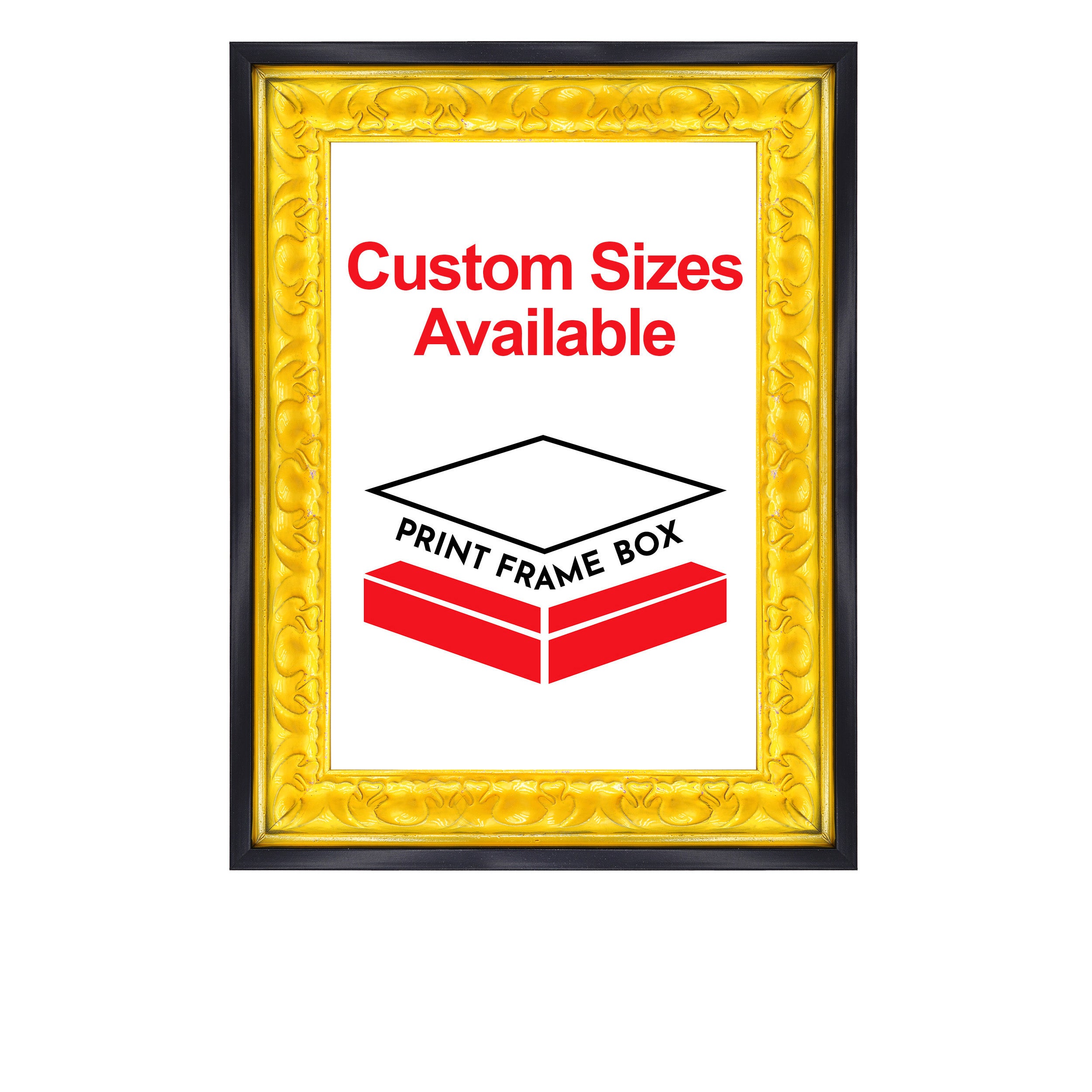 Hand Painted Yellow Ornate 1 1/2 Wide Wood Picture Frame