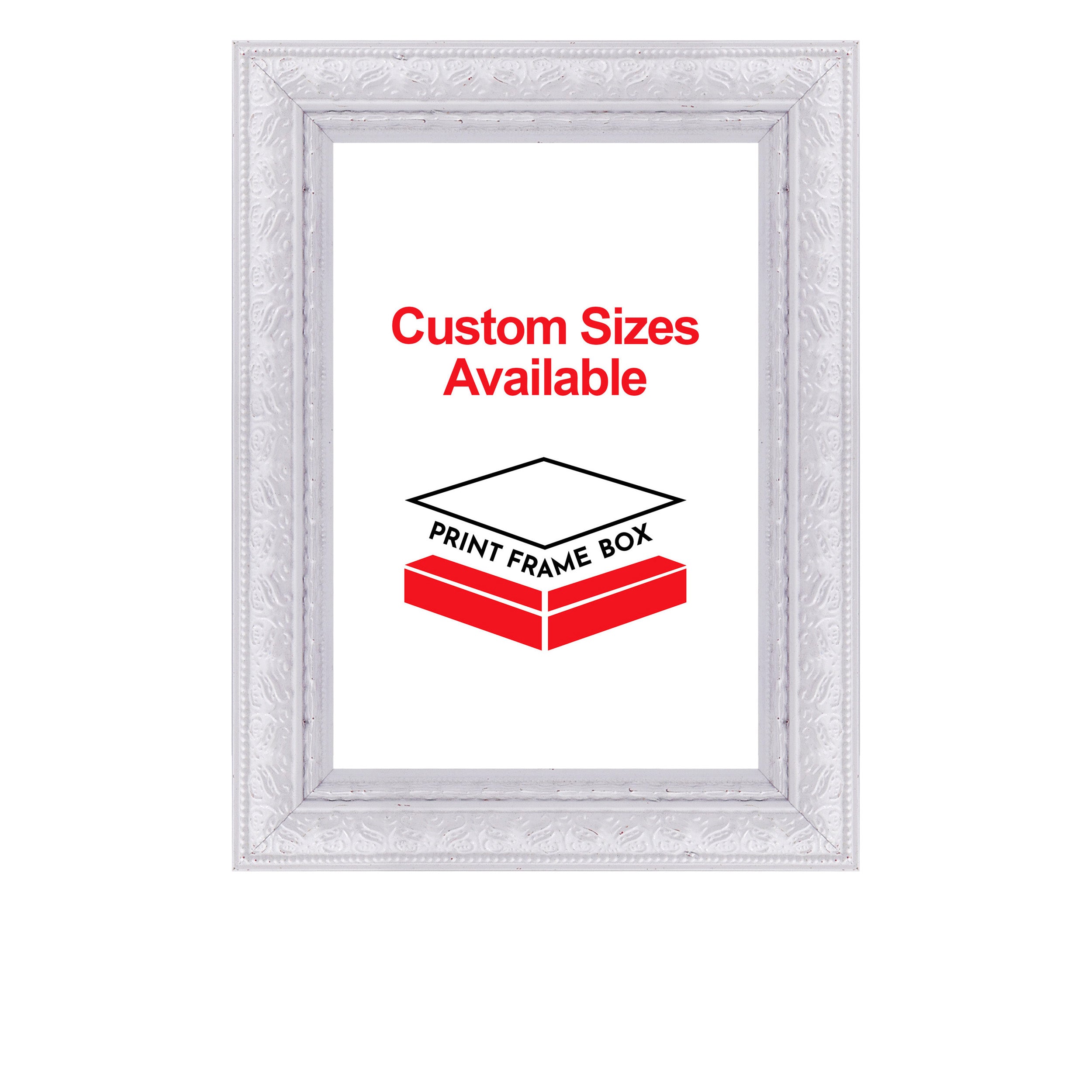 Hand Painted White Ornate 1 3/8 Wide Wood Picture Frame