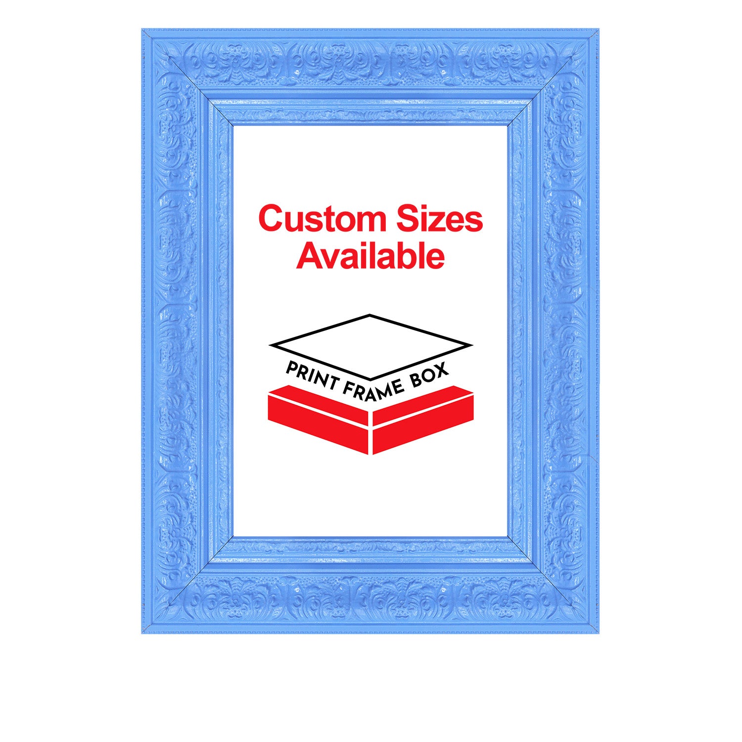 Hand Painted Light Blue Ornate 2 1/4 Wide Wood Picture Frame