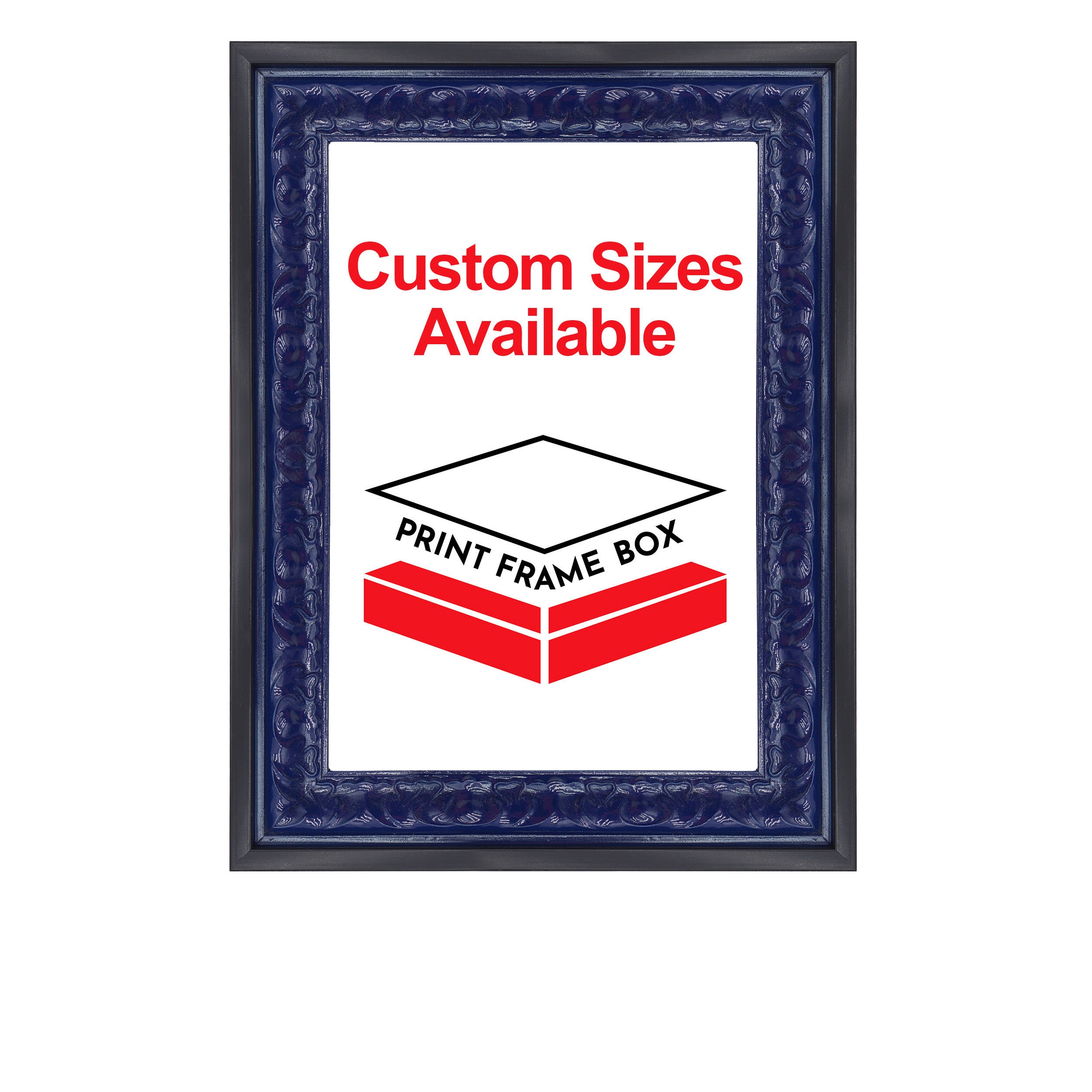 Hand Painted Navy Ornate 1 1/2 Wide Wood Picture Frame