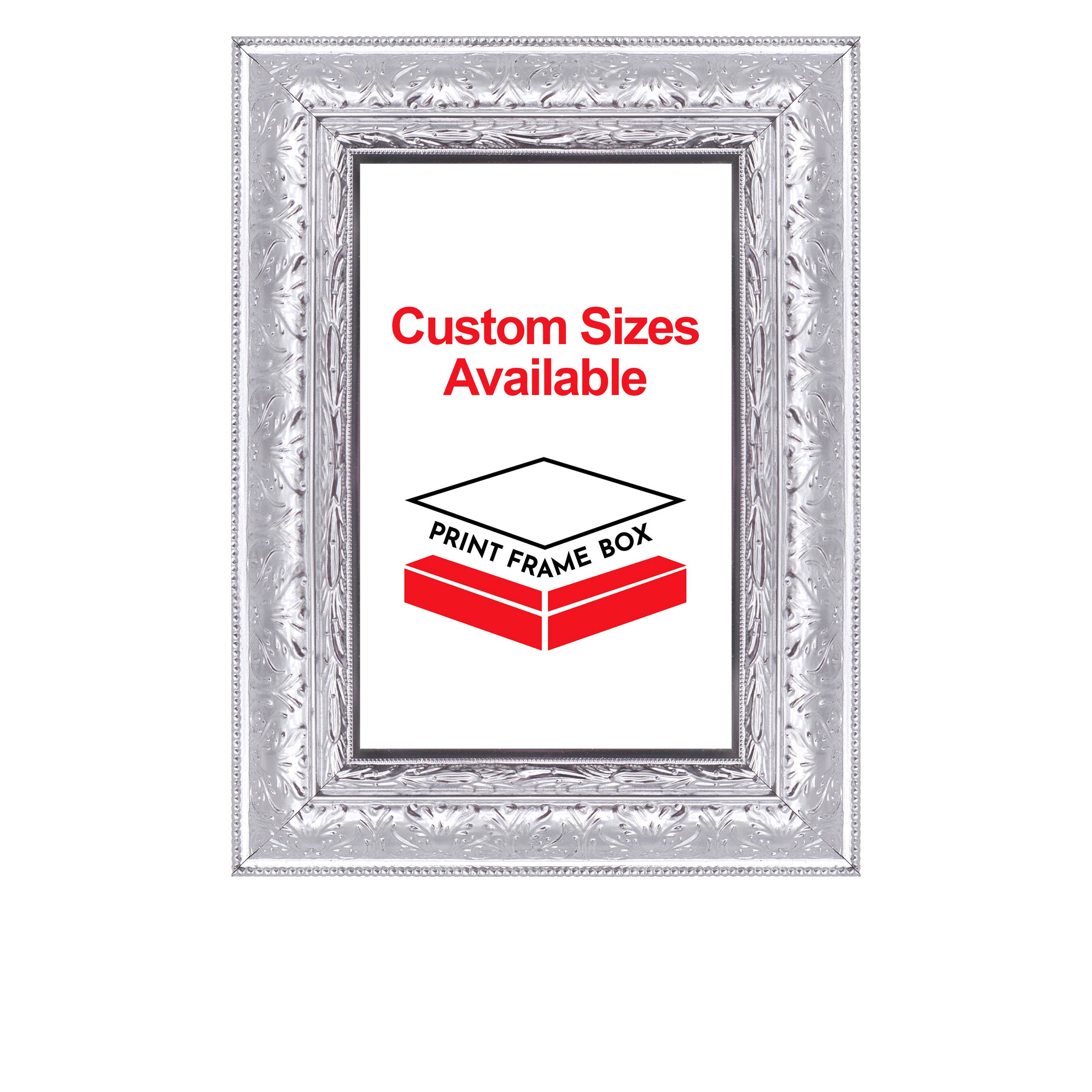 Hand Painted Metallic Silver Ornate 2 1/2 Wide Wood Picture Frame