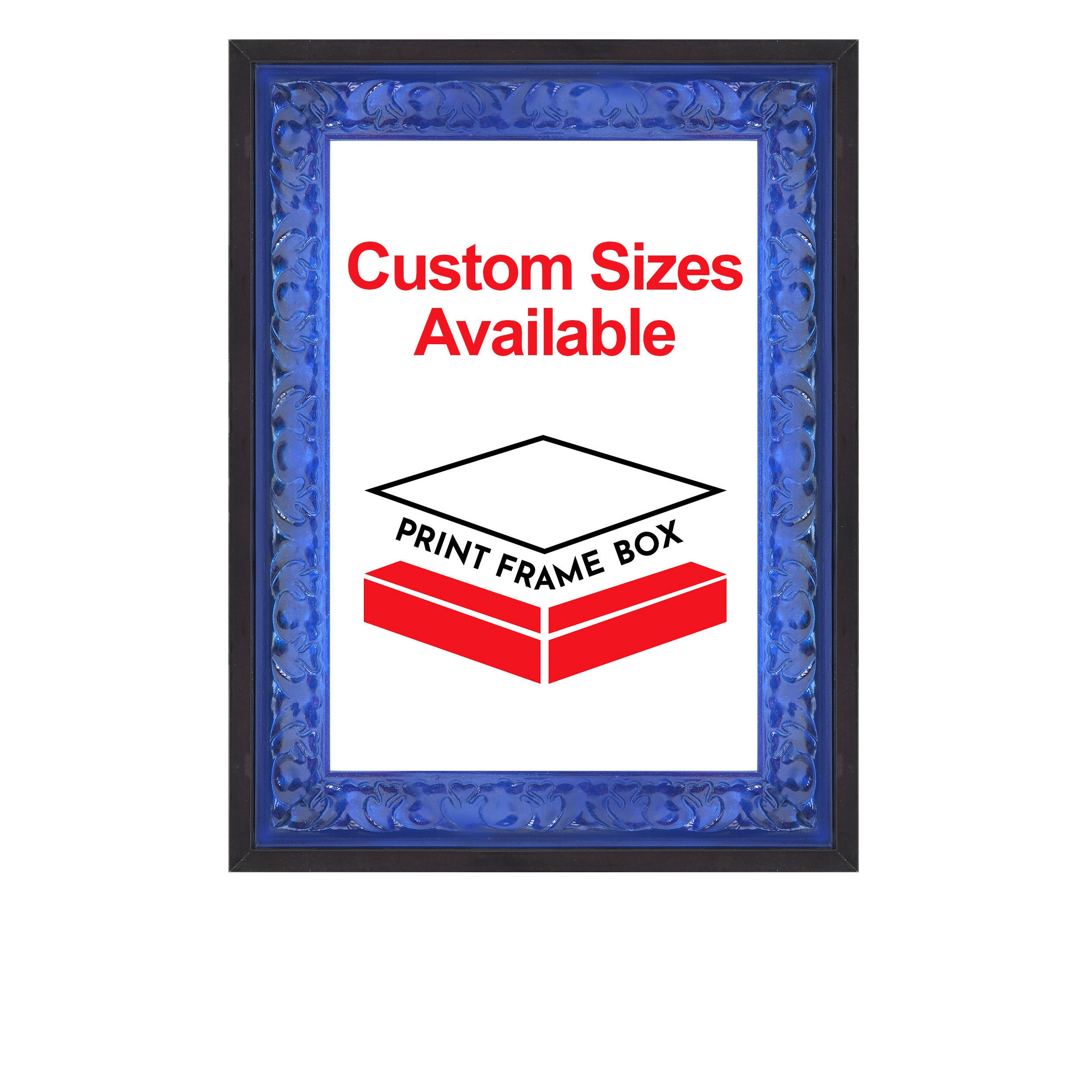 Hand Painted Blue Ornate 1 1/2 Wide Wood Picture Frame