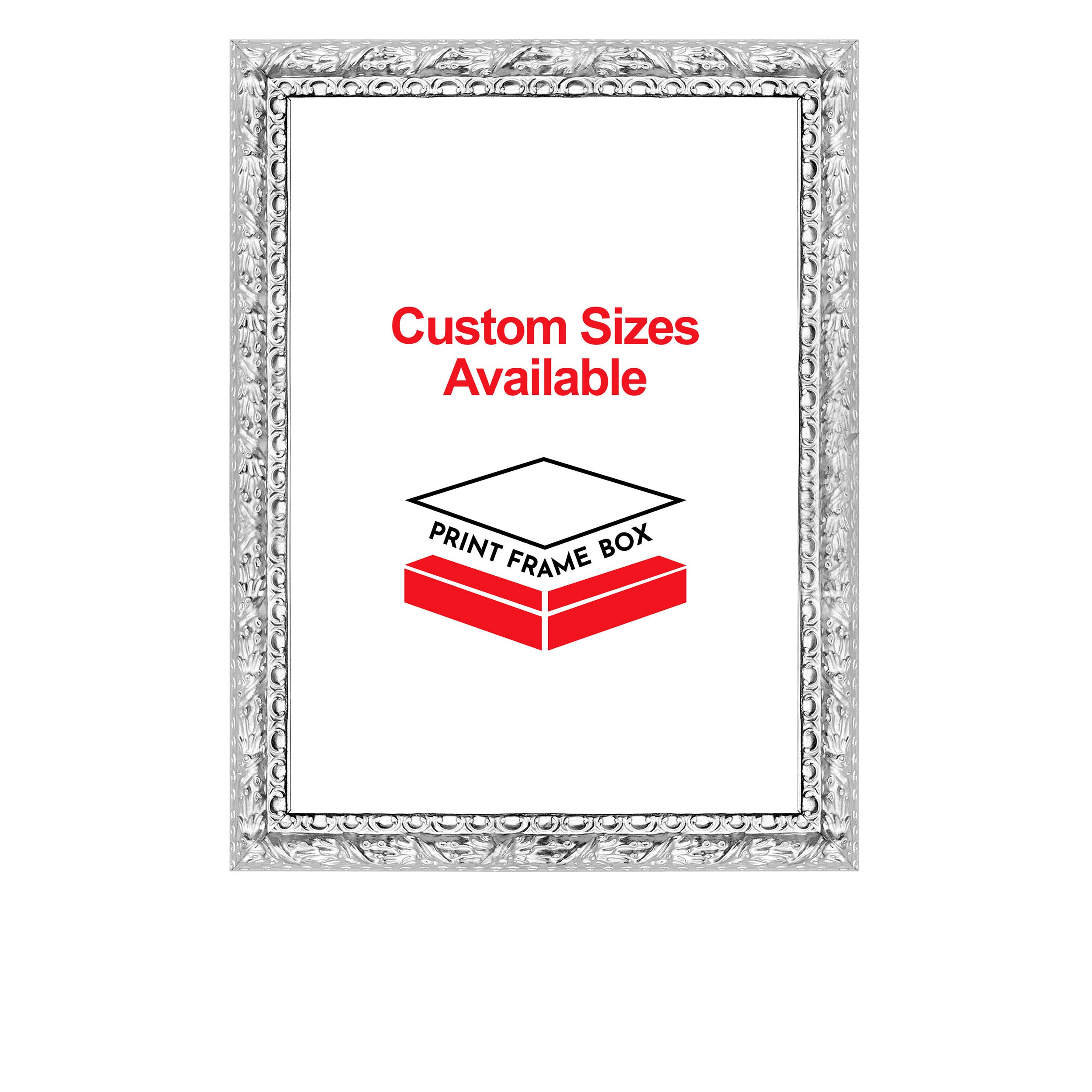 Hand Painted Metallic Silver Ornate Wood Picture Frame