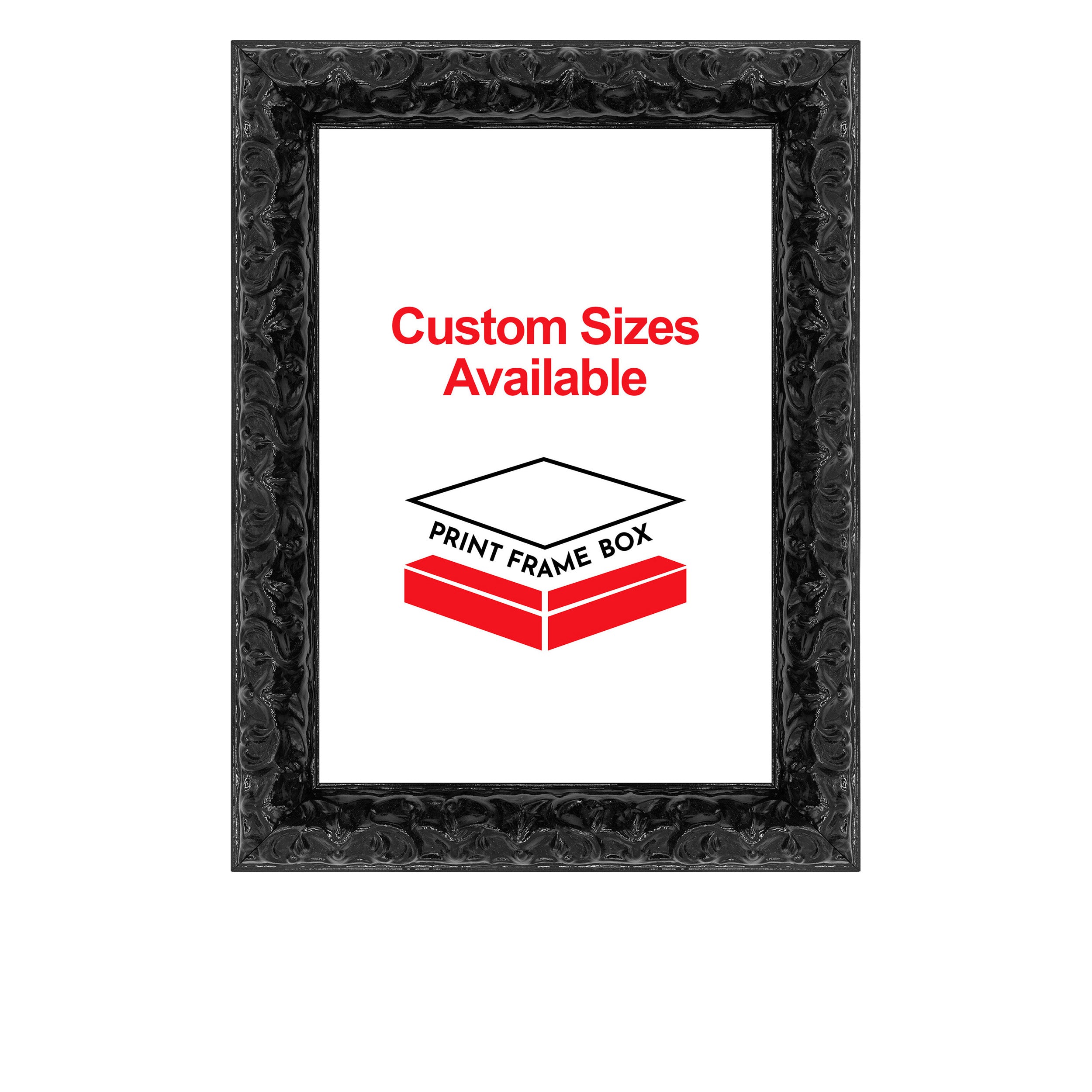 Hand Painted Black Ornate 1 3/8 Wide Wood Picture Frame