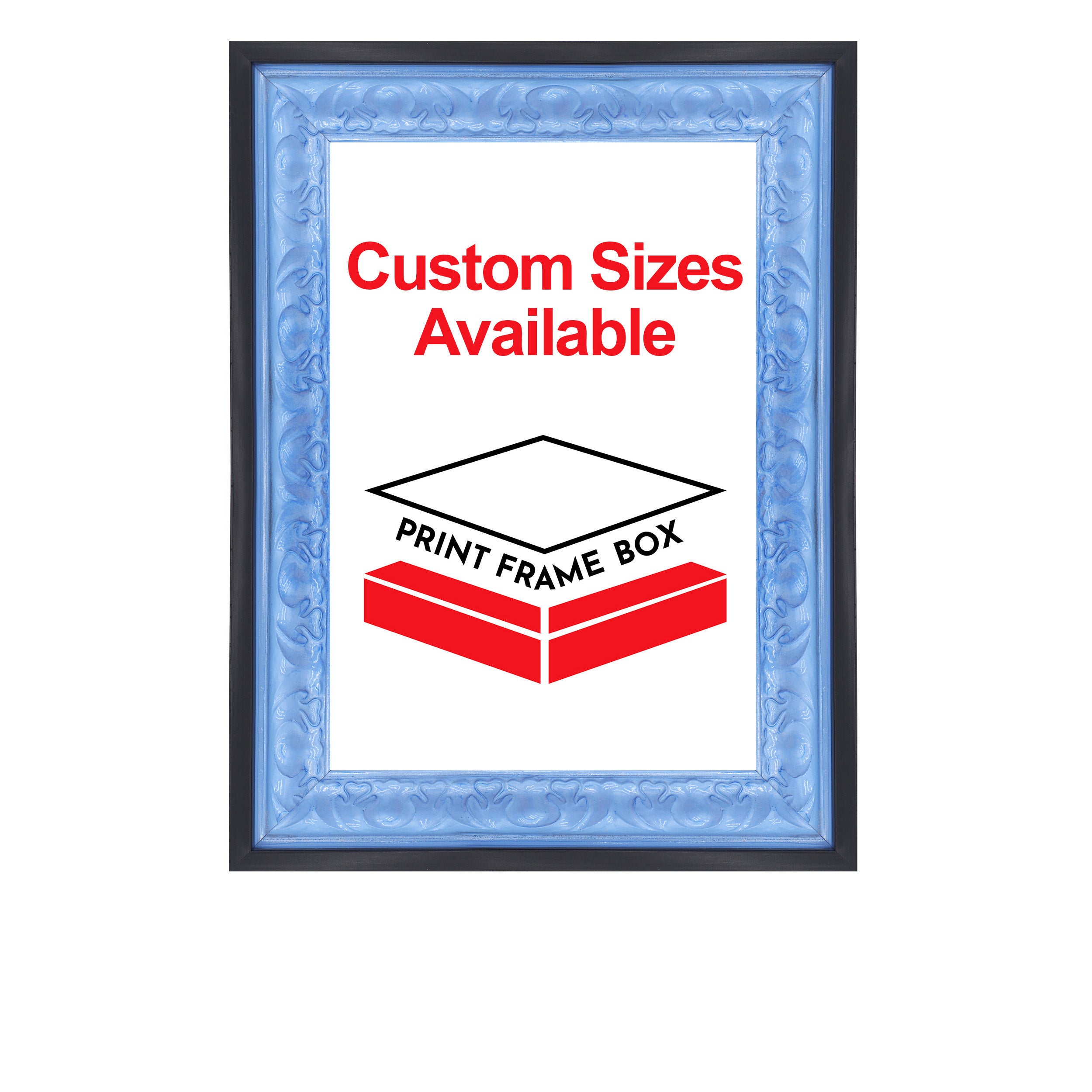 Hand Painted Light Blue Ornate 1 1/2 Wide Wood Picture Frame