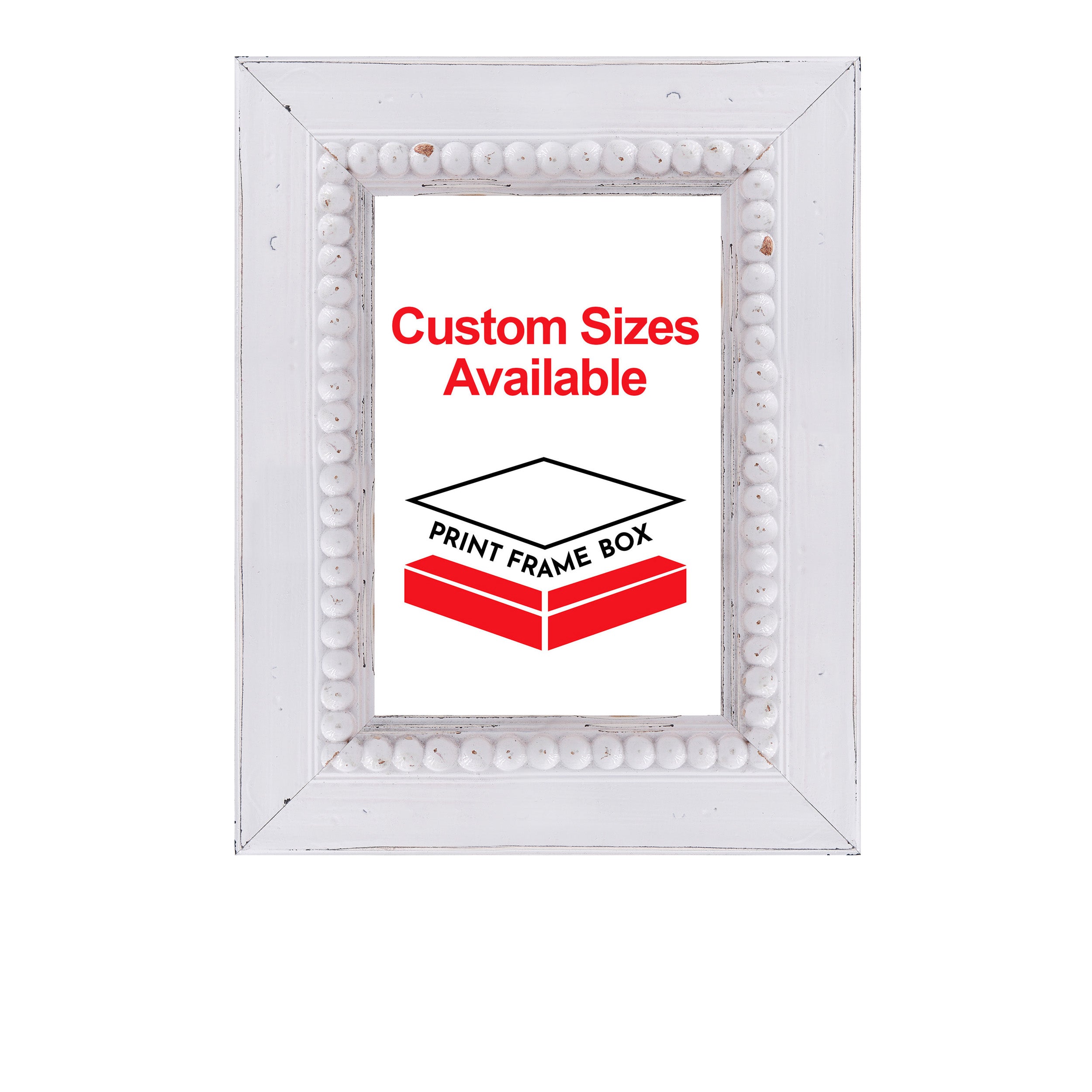 Hand Painted White Beaded 2 1/2 Wide Wood Picture Frame
