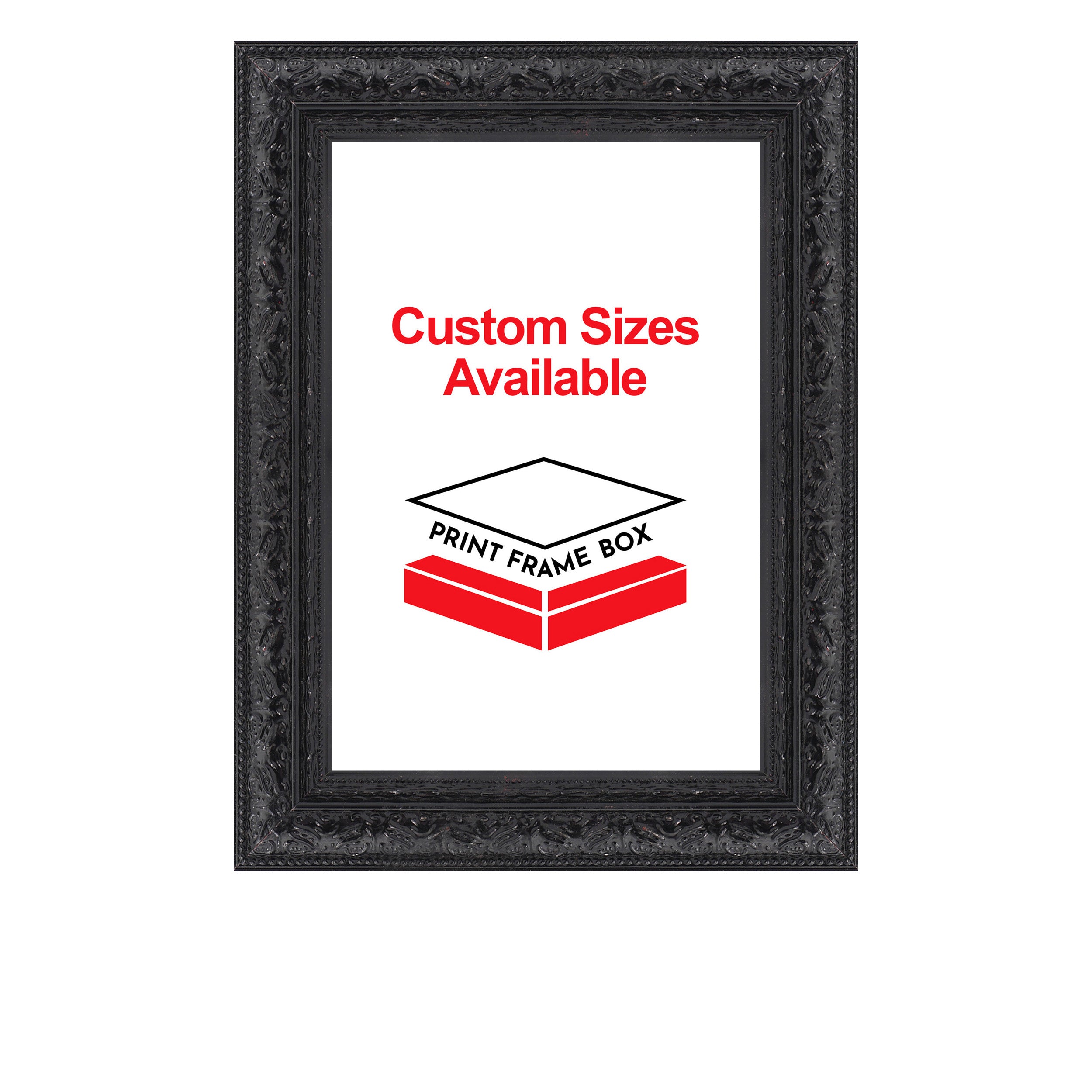 Hand Painted Black Ornate 1 3/8 Wide Wood Picture Frame