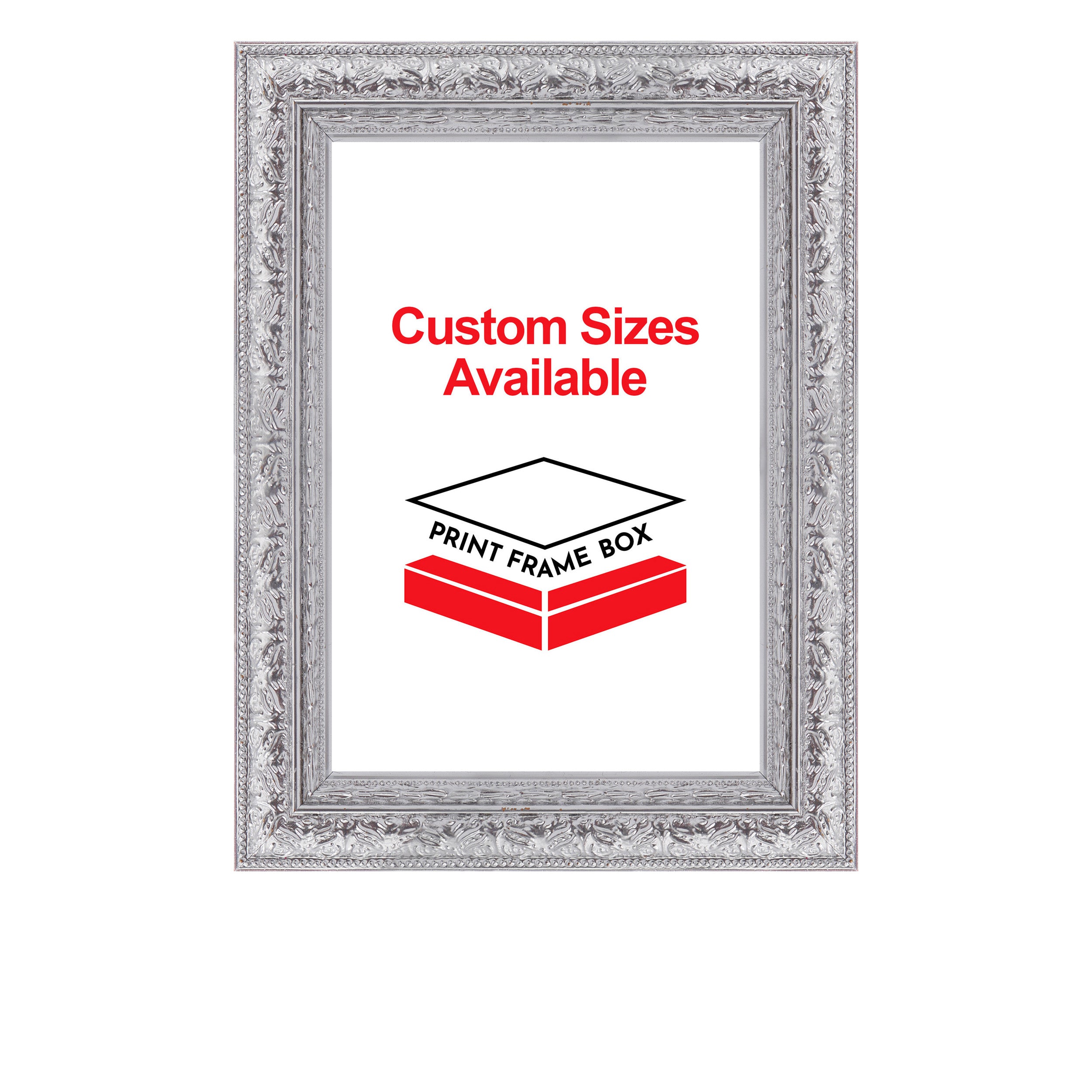 Hand Painted Metallic Silver Ornate 1 3/8 Wide Wood Picture Frame