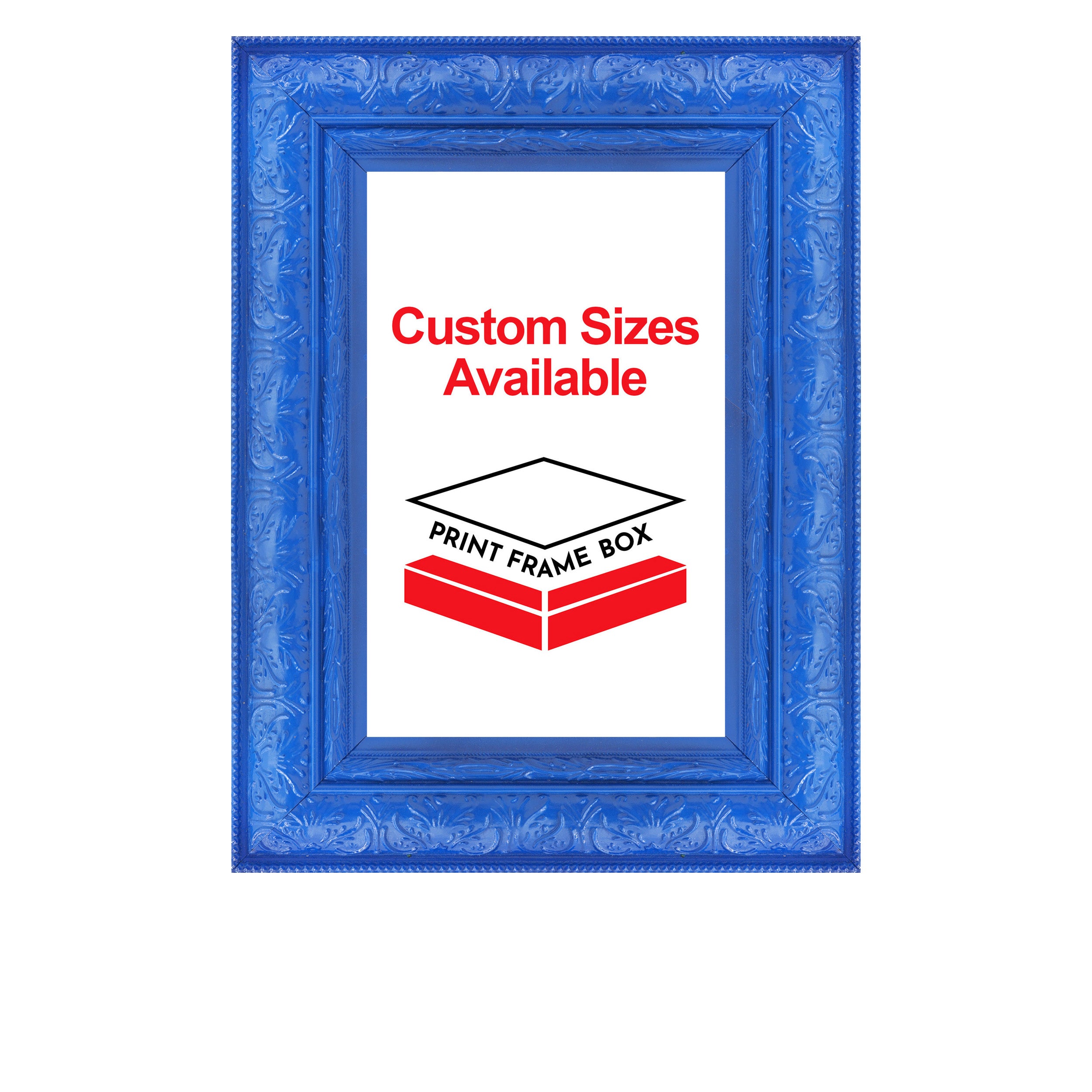 Hand Painted Blue Ornate 2 1/2 Wide Wood Picture Frame