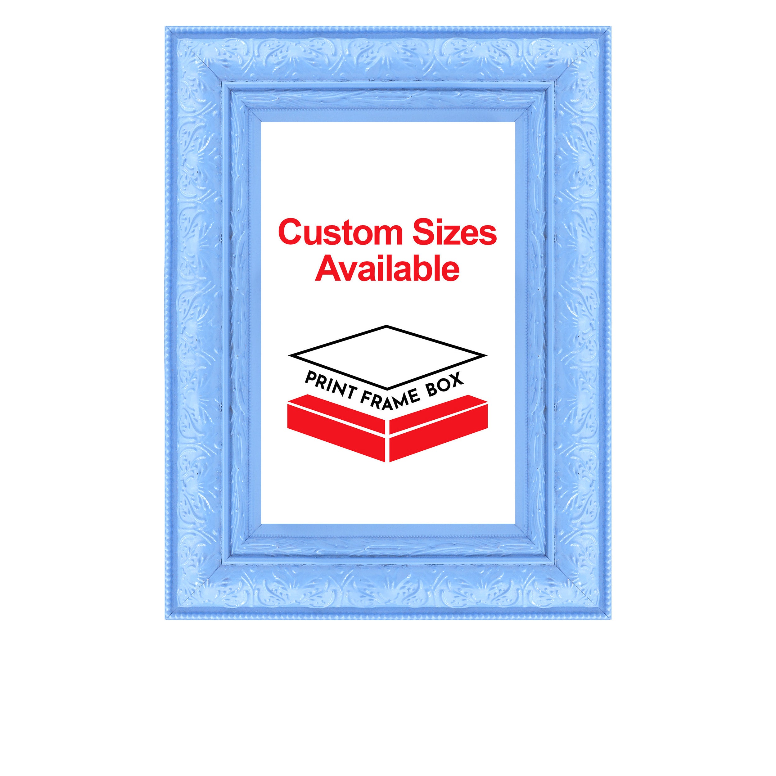 Hand Painted Light Blue Ornate 2 1/2 Wide Wood Picture Frame