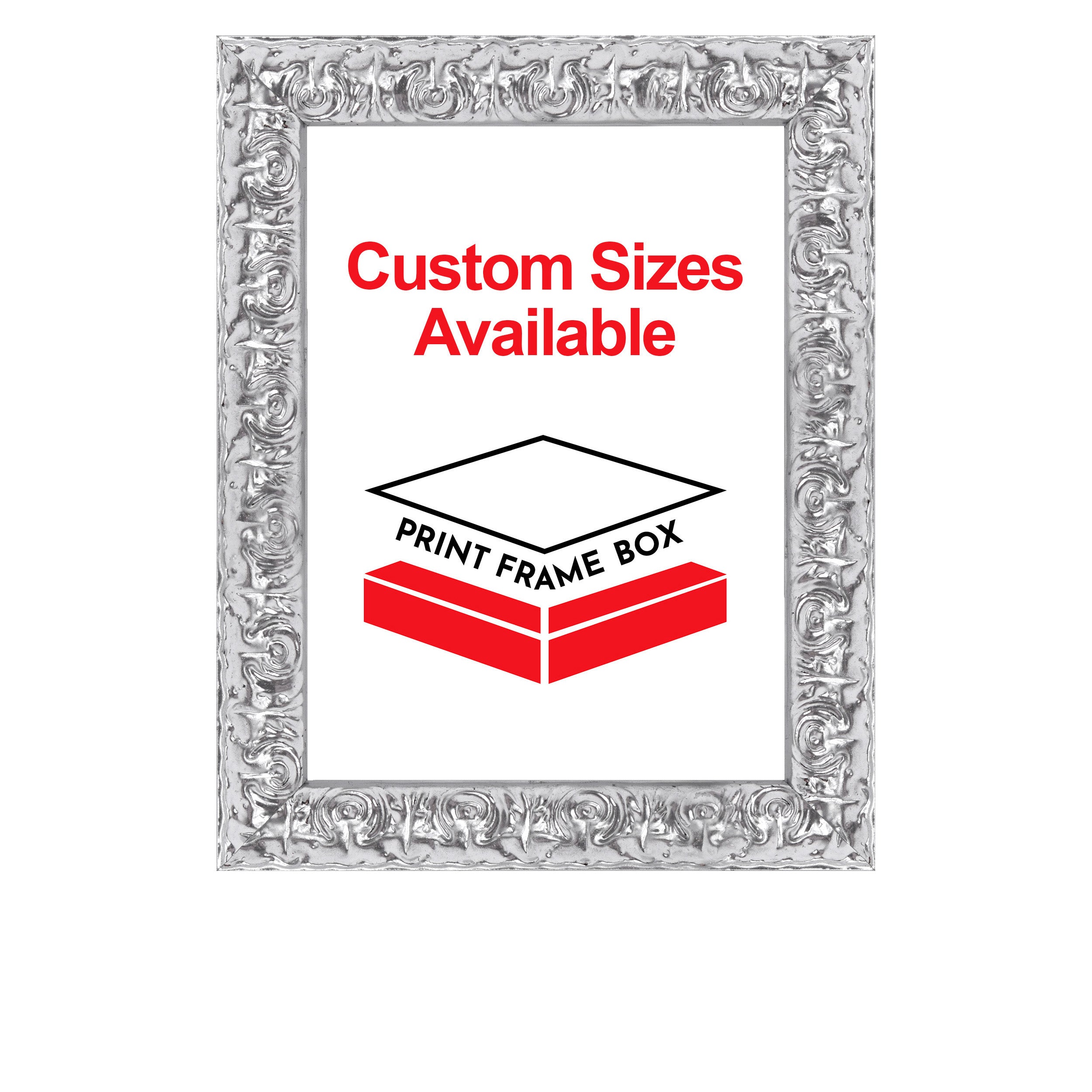 Hand Painted Metallic Silver Ornate Wood Picture Frame