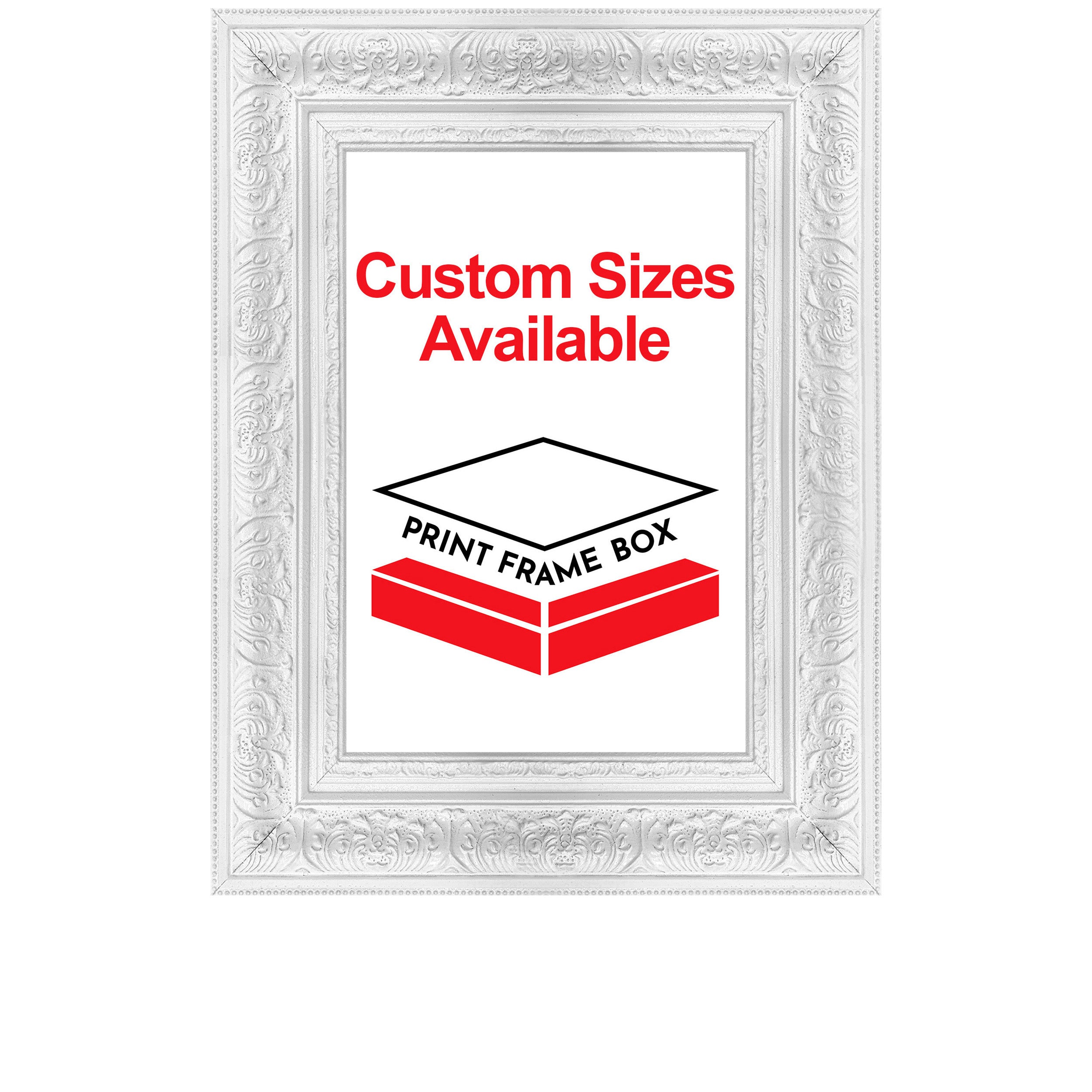 Hand Painted White Ornate 2 1/4 Wide Wood Picture Frame