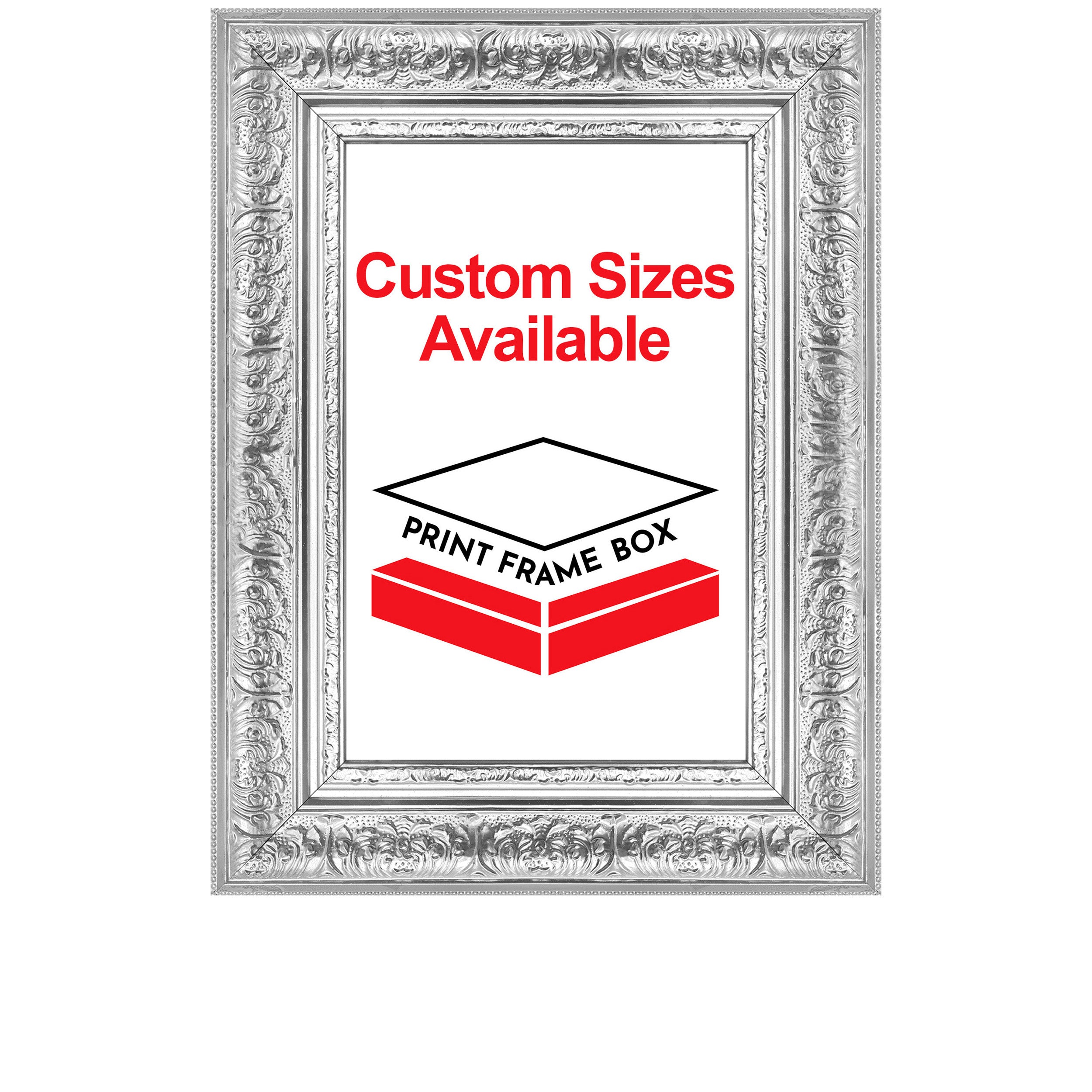 Hand Painted Metallic Silver Ornate 2 1/4 Wide Wood Picture Frame