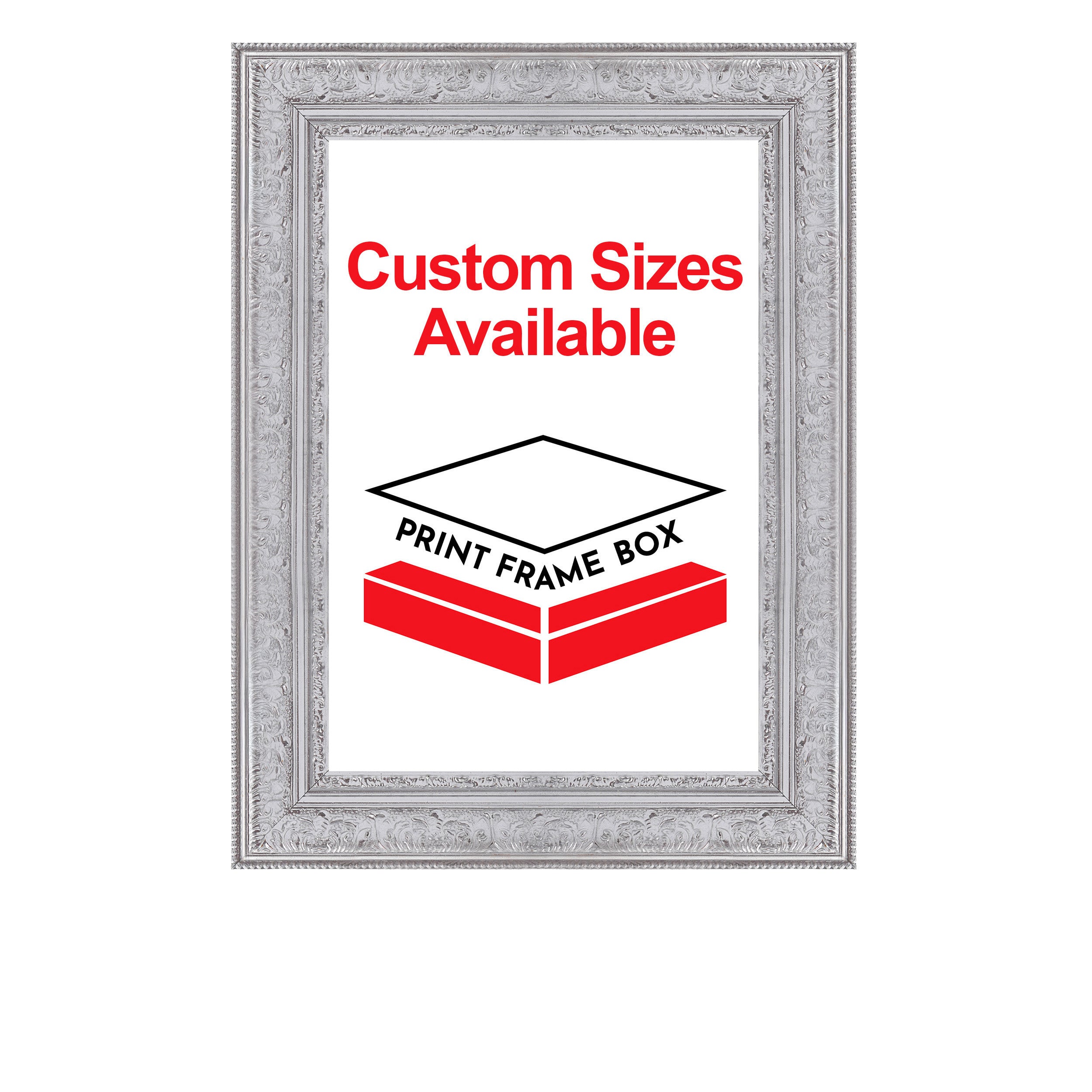 Hand Painted Metallic Silver Ornate Wood Picture Frame