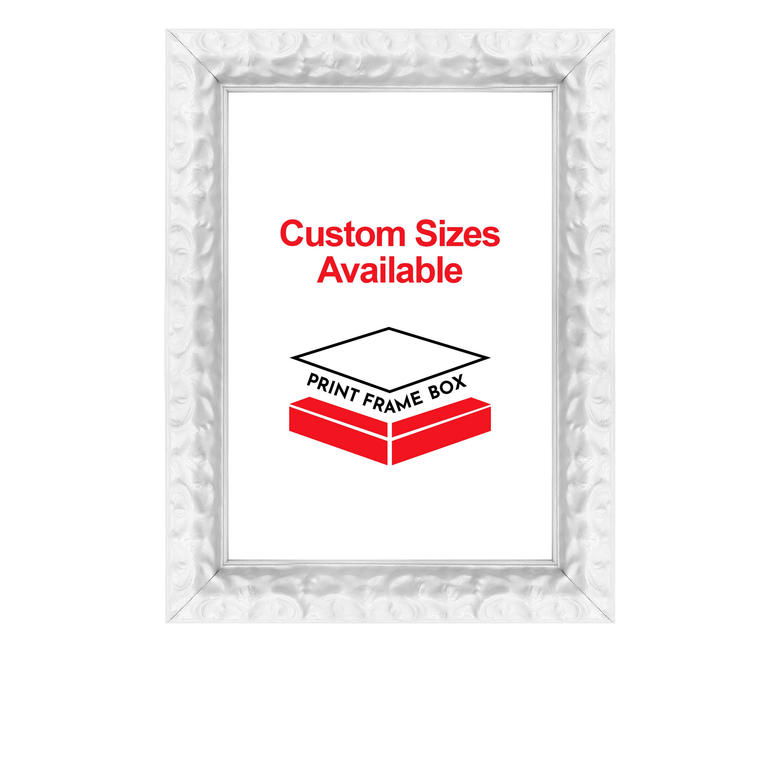 Hand Painted White Ornate 1 3/8 Wide Wood Picture Frame