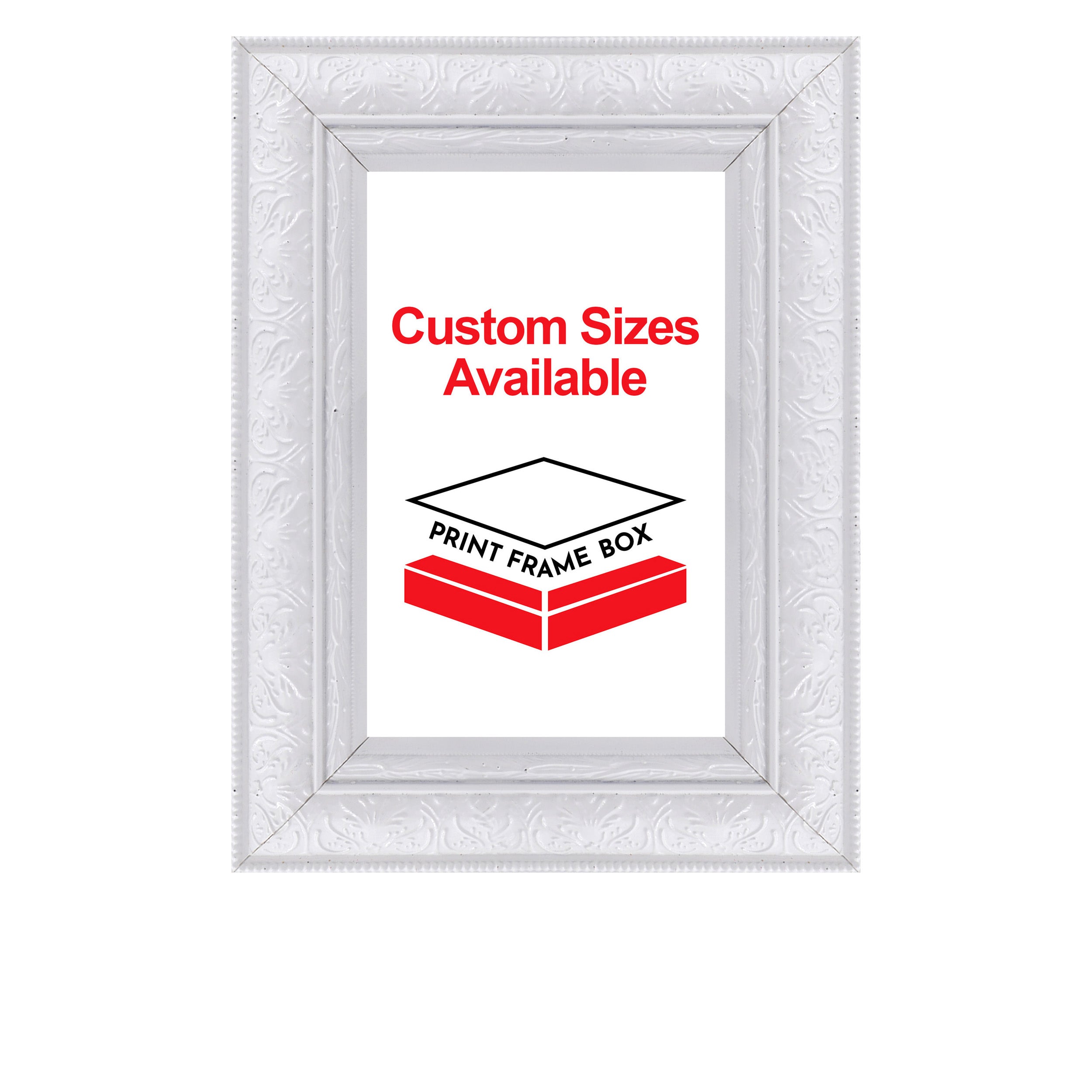 Hand Painted White Ornate 2 1/2 Wide Wood Picture Frame