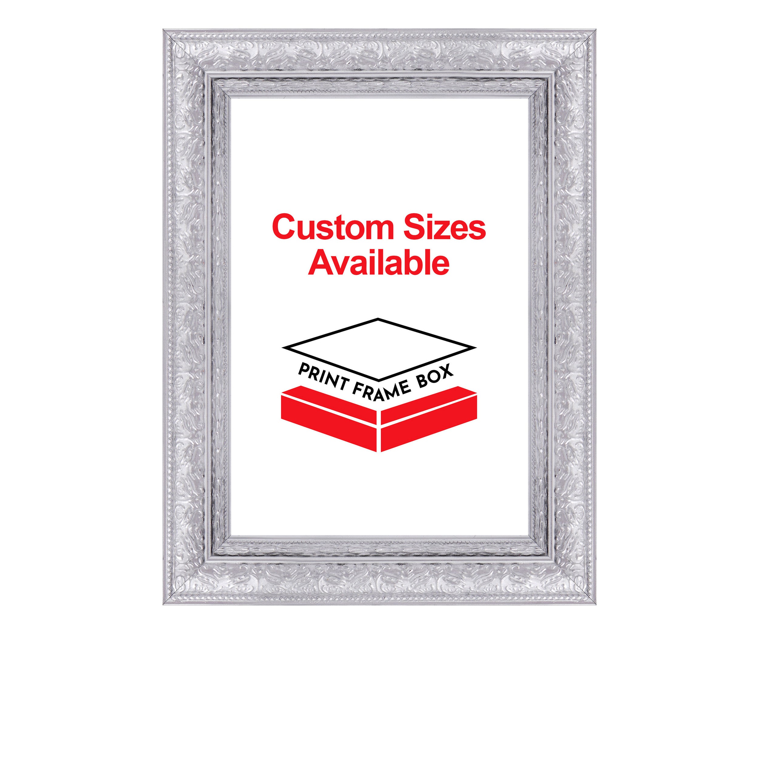 Hand Painted Silver Ornate 1 3/8 Wide Wood Picture Frame