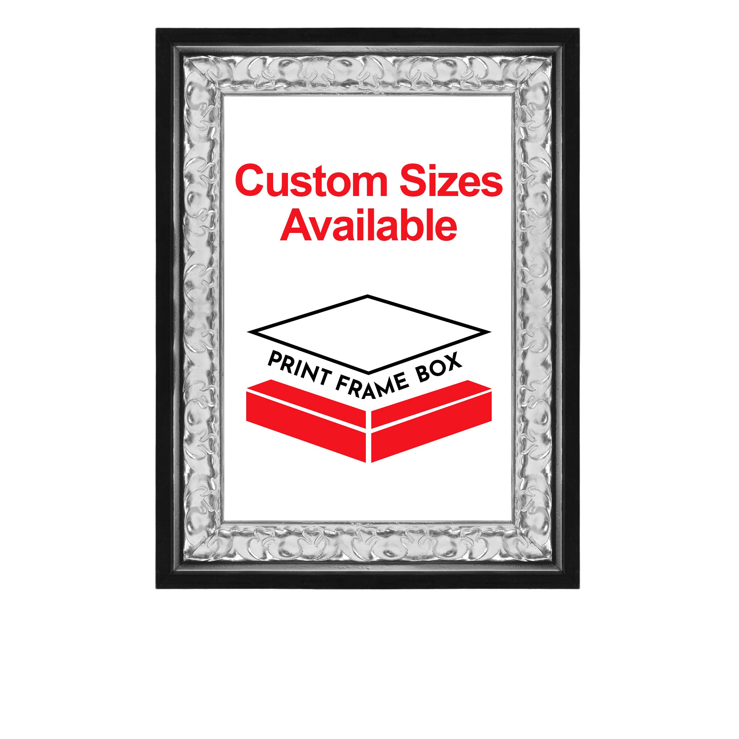 Hand Painted Metallic Silver Ornate 1 1/2 Wide Wood Picture Frame