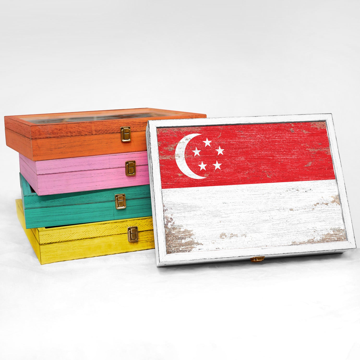 Singapore Wood Flag Frame Keepsake Box