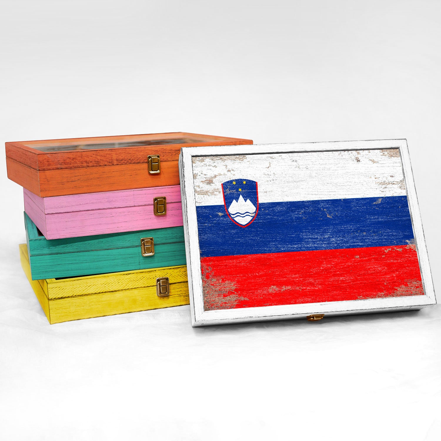 Slovenia Wood Flag Frame Keepsake Box