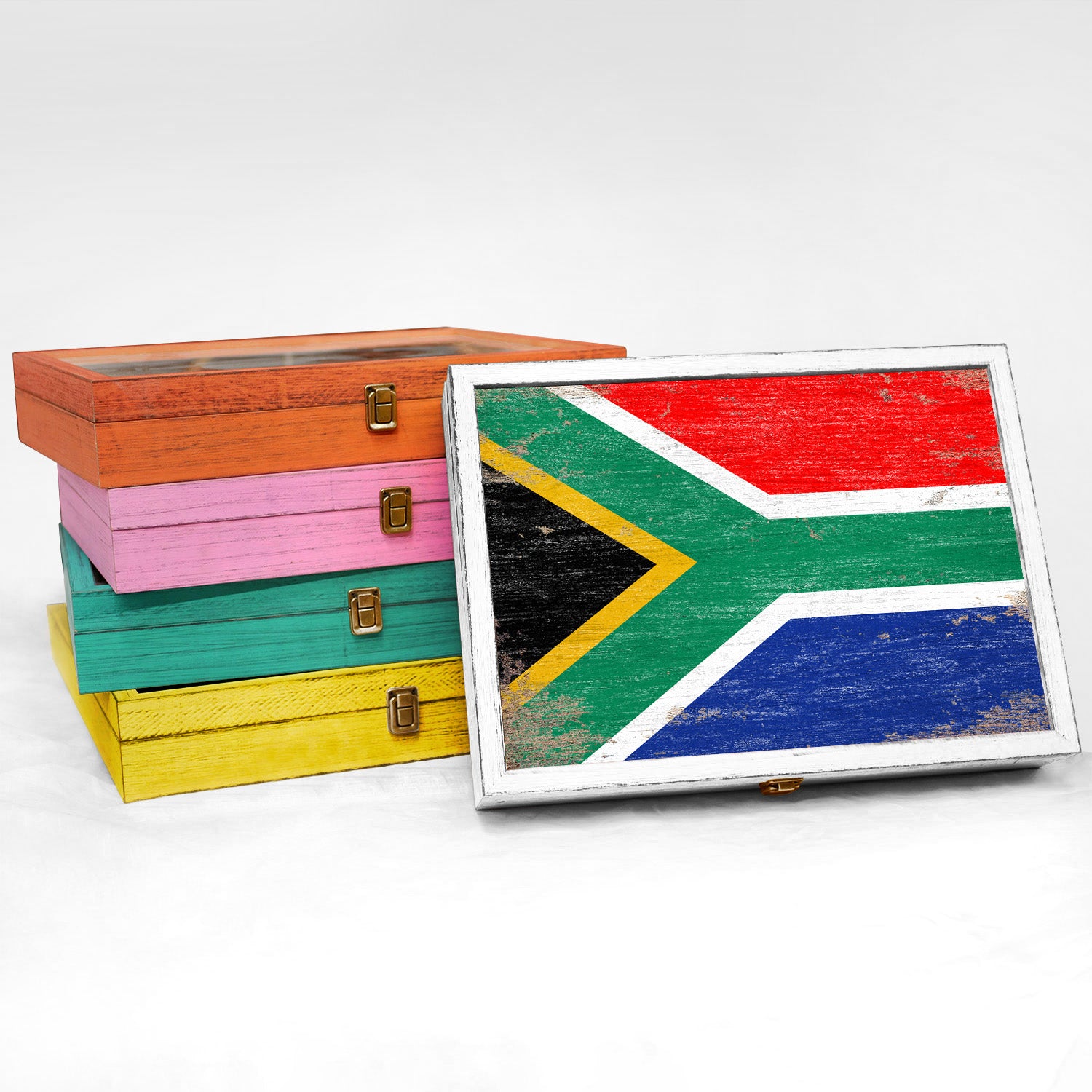 South Africa Wood Flag Frame Keepsake Box