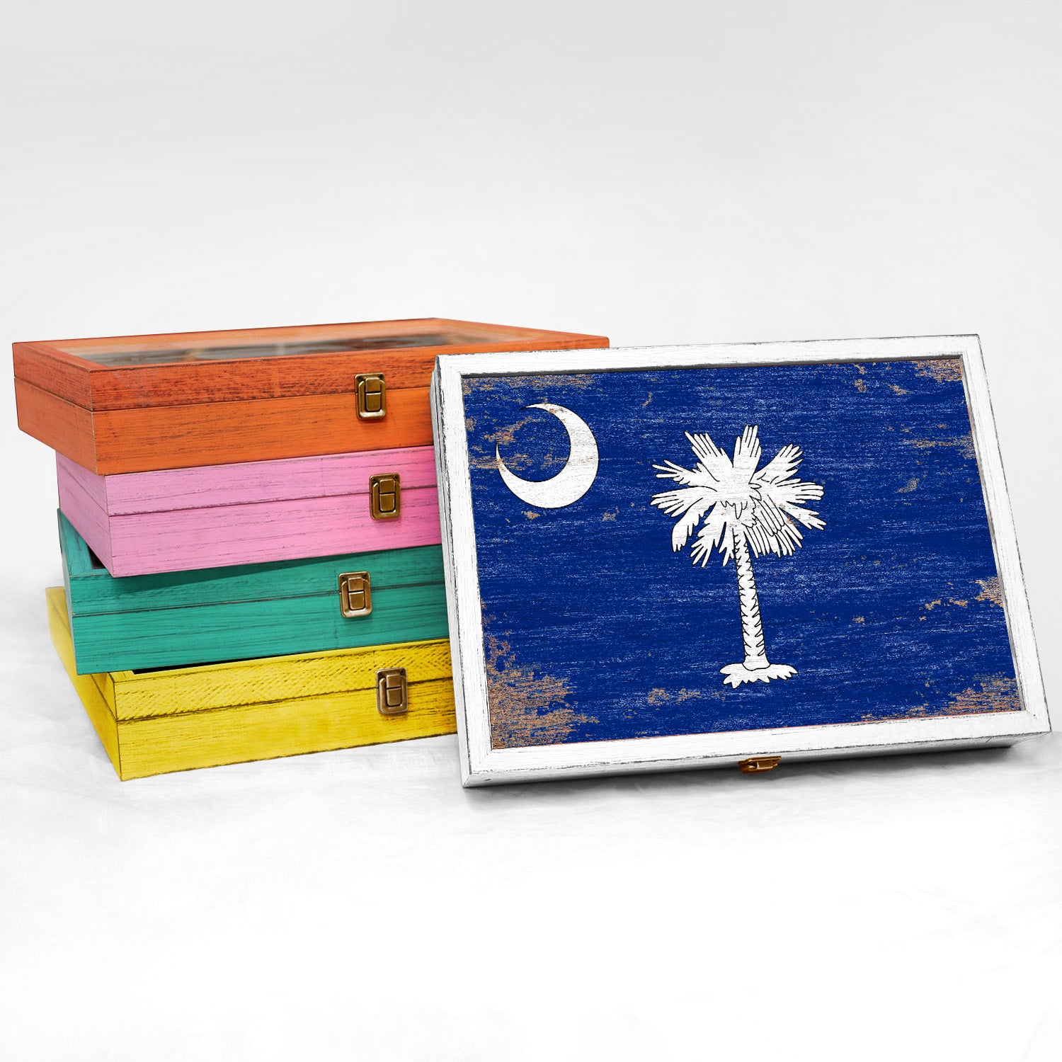 South Carolina State Wood Flag Frame Keepsake Box