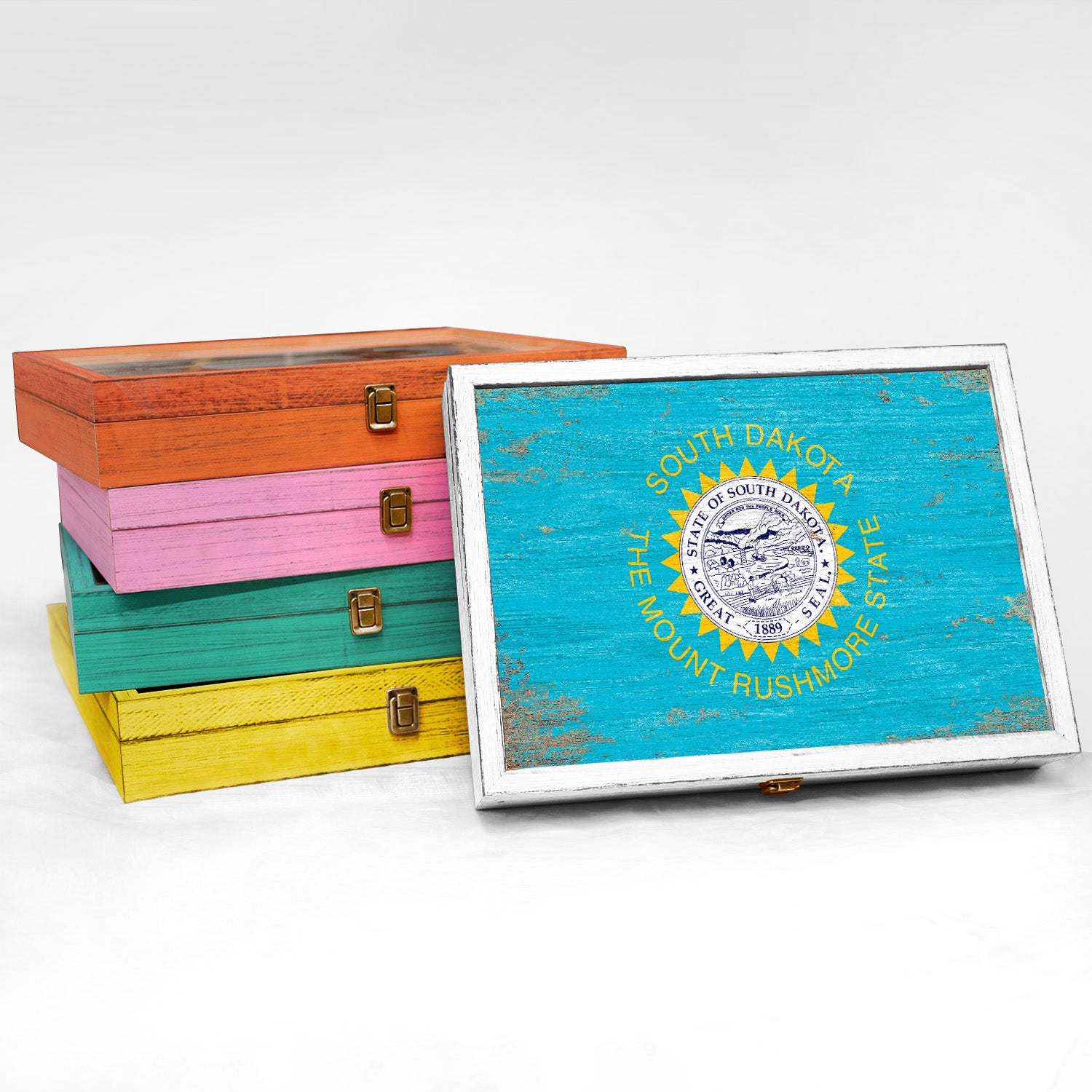 South Dakota State Wood Flag Frame Keepsake Box