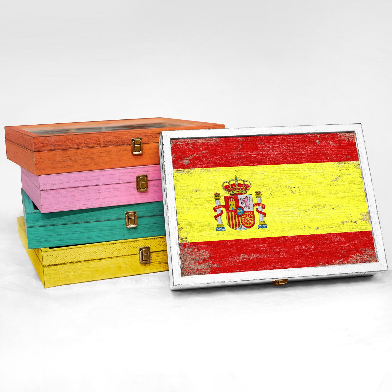 Spain Wood Flag Frame Keepsake Box